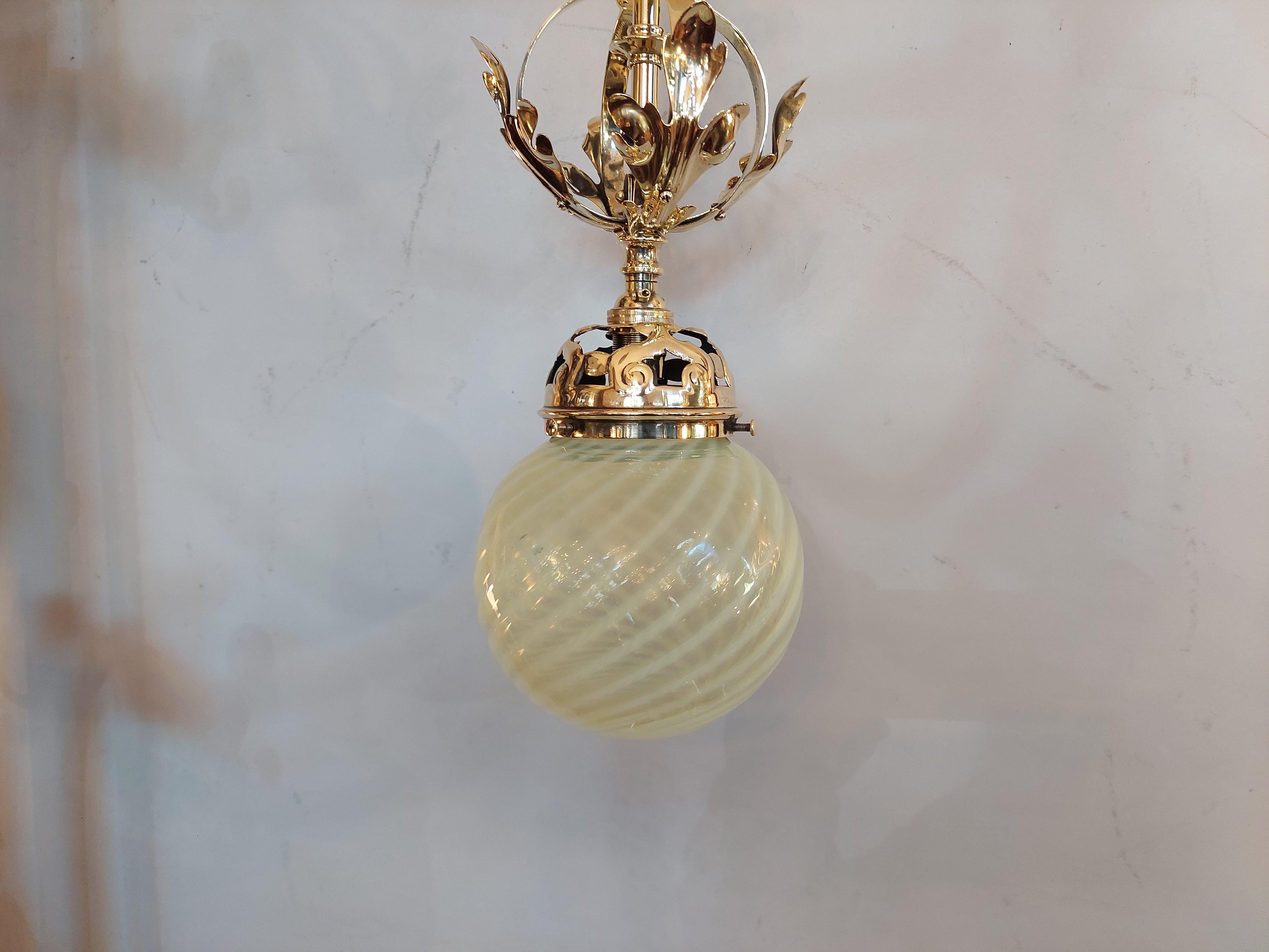 Art Nouveau Ceiling Lamp with Green Glass Bulb Inglés en venta