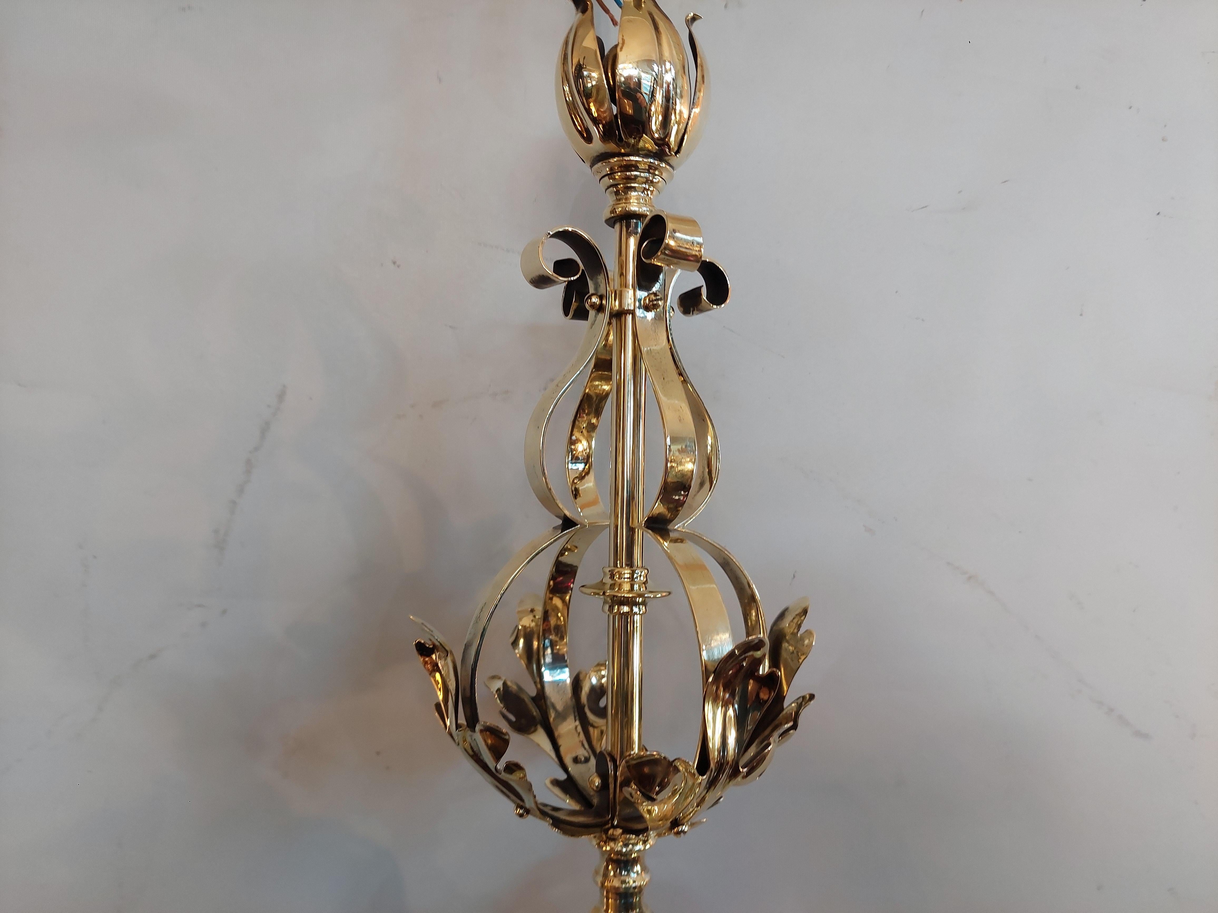 Art Nouveau Ceiling Lamp with Green Glass Bulb en venta 1