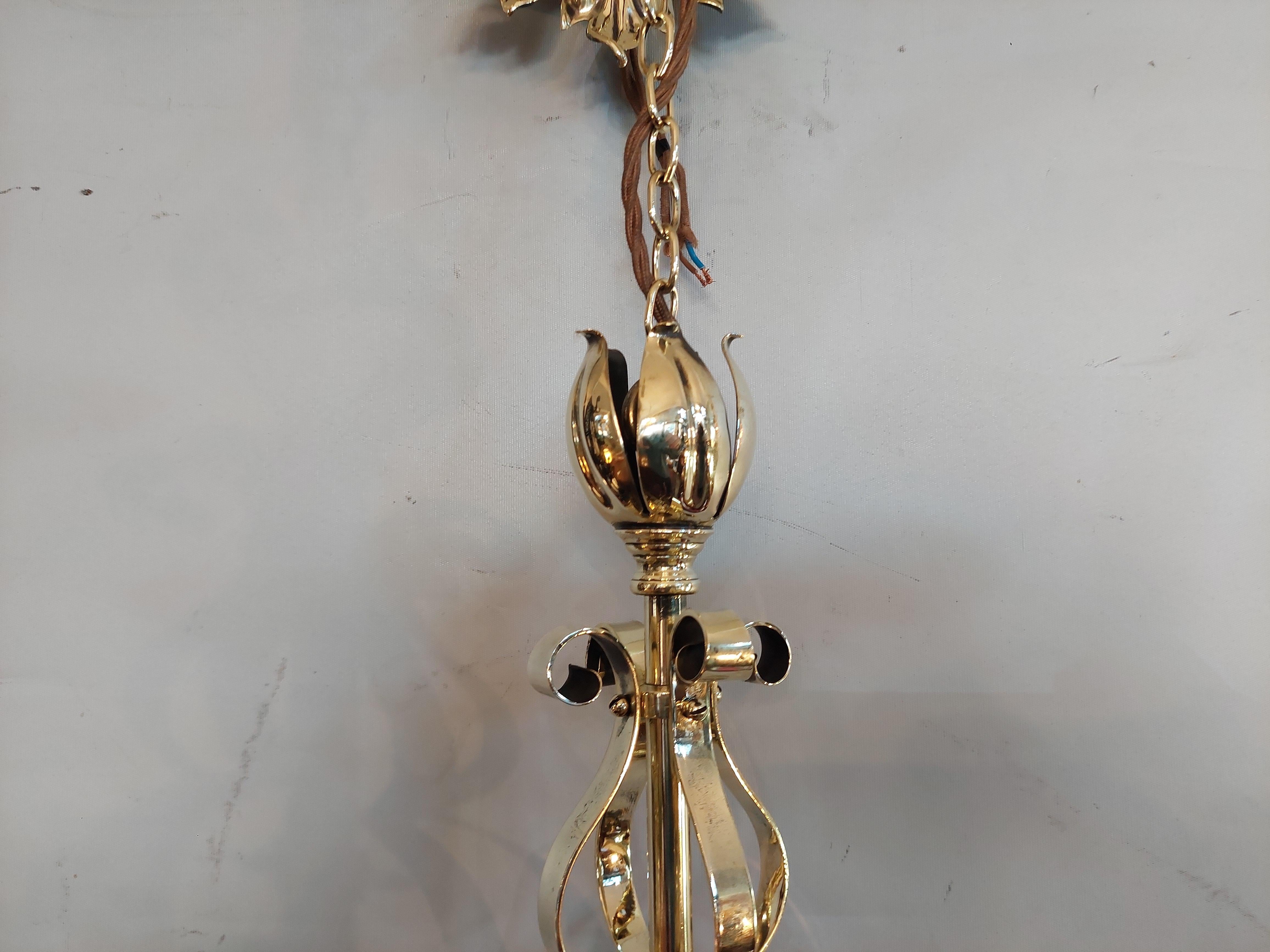 Art Nouveau Ceiling Lamp with Green Glass Bulb en venta 2