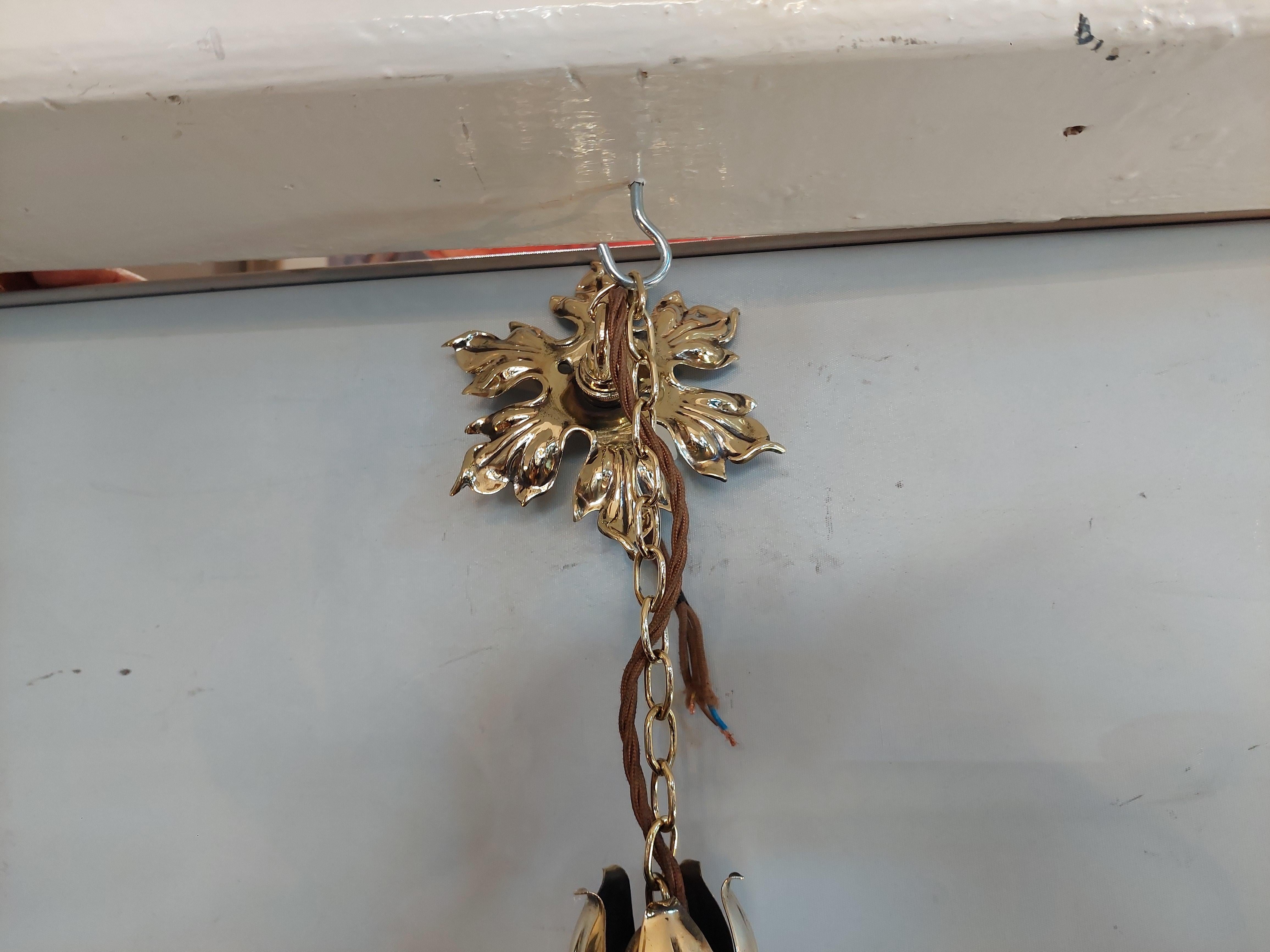 Art Nouveau Ceiling Lamp with Green Glass Bulb en venta 3