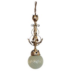 Art Nouveau Ceiling Lamp with Green Glass Bulb