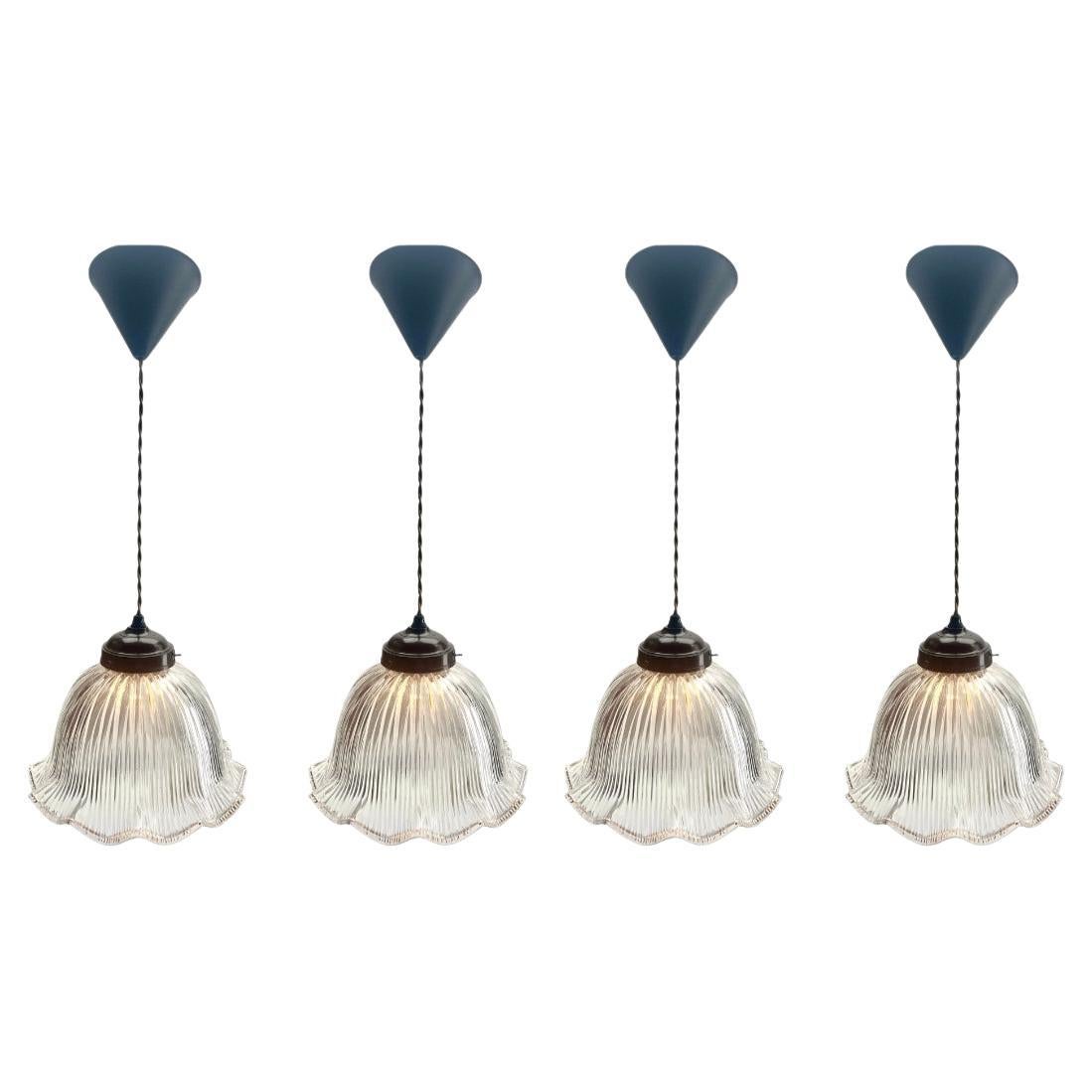 Art Nouveau Ceiling Lamps Set of 4 Scailmont Belgium Glass Shades, 1930s For Sale