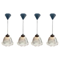 Art Nouveau Ceiling Lamps Set of 4 Scailmont Belgium Glass Shades, 1930s