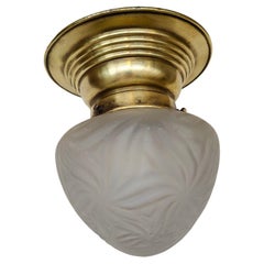 Antique Art Nouveau Ceiling Light in Brass with Etched Glass Shade, Germany circa 1910