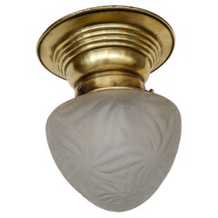 Art Nouveau Ceiling Light in Brass with Etched Glass Shade, Germany circa 1910