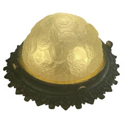 Art Nouveau ceiling light in molded glass and gilt bronze