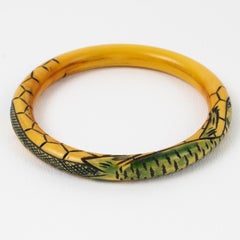 Art Nouveau Celluloid Bracelet Bangle with Lizard Design