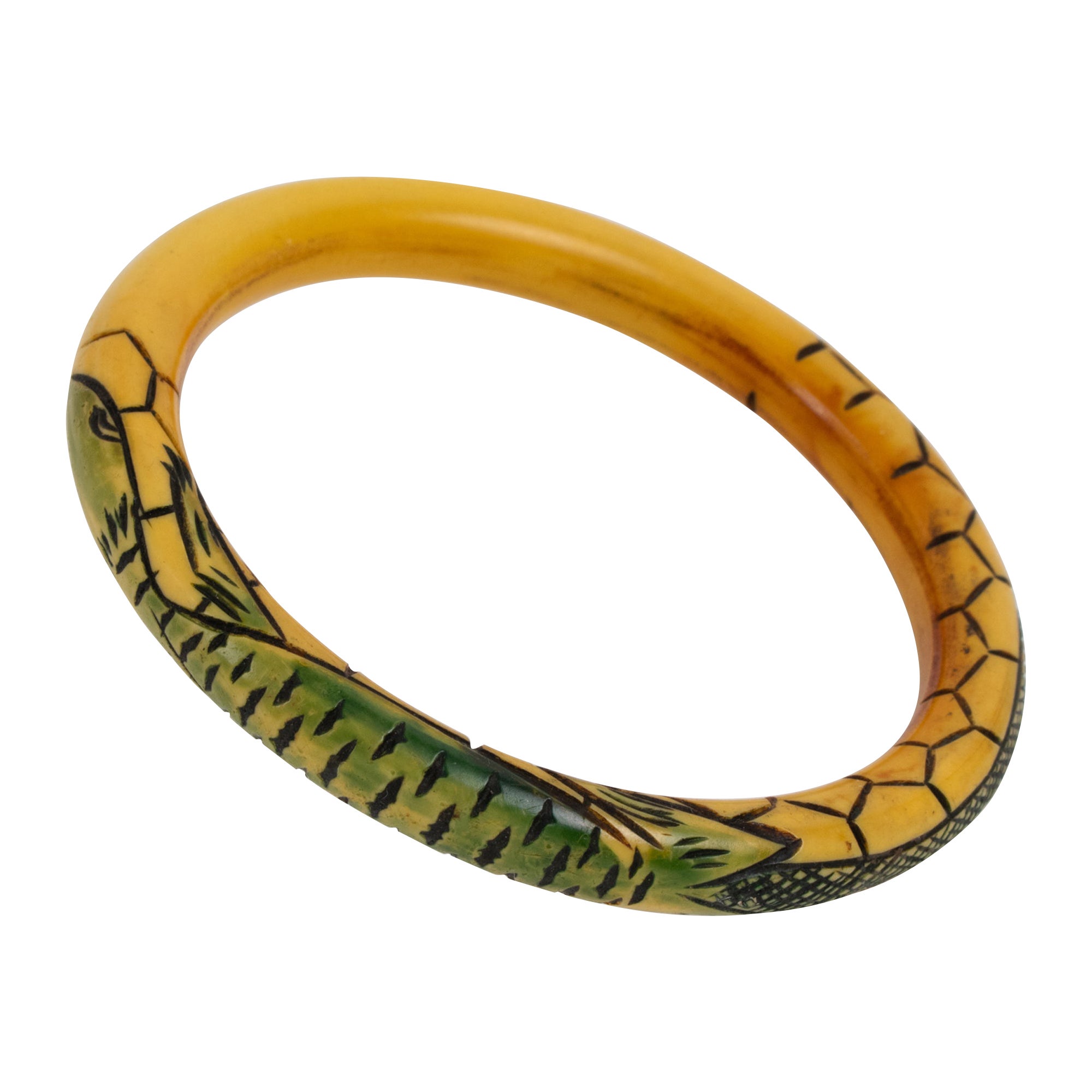 Art Nouveau Celluloid Bracelet Bangle with Lizard Design