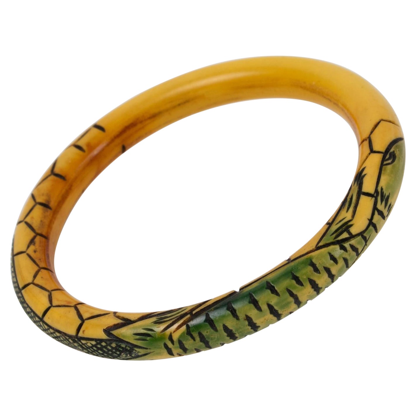 Bracelet jonc Art Nouveau en celluloïd avec motif lézard en vente