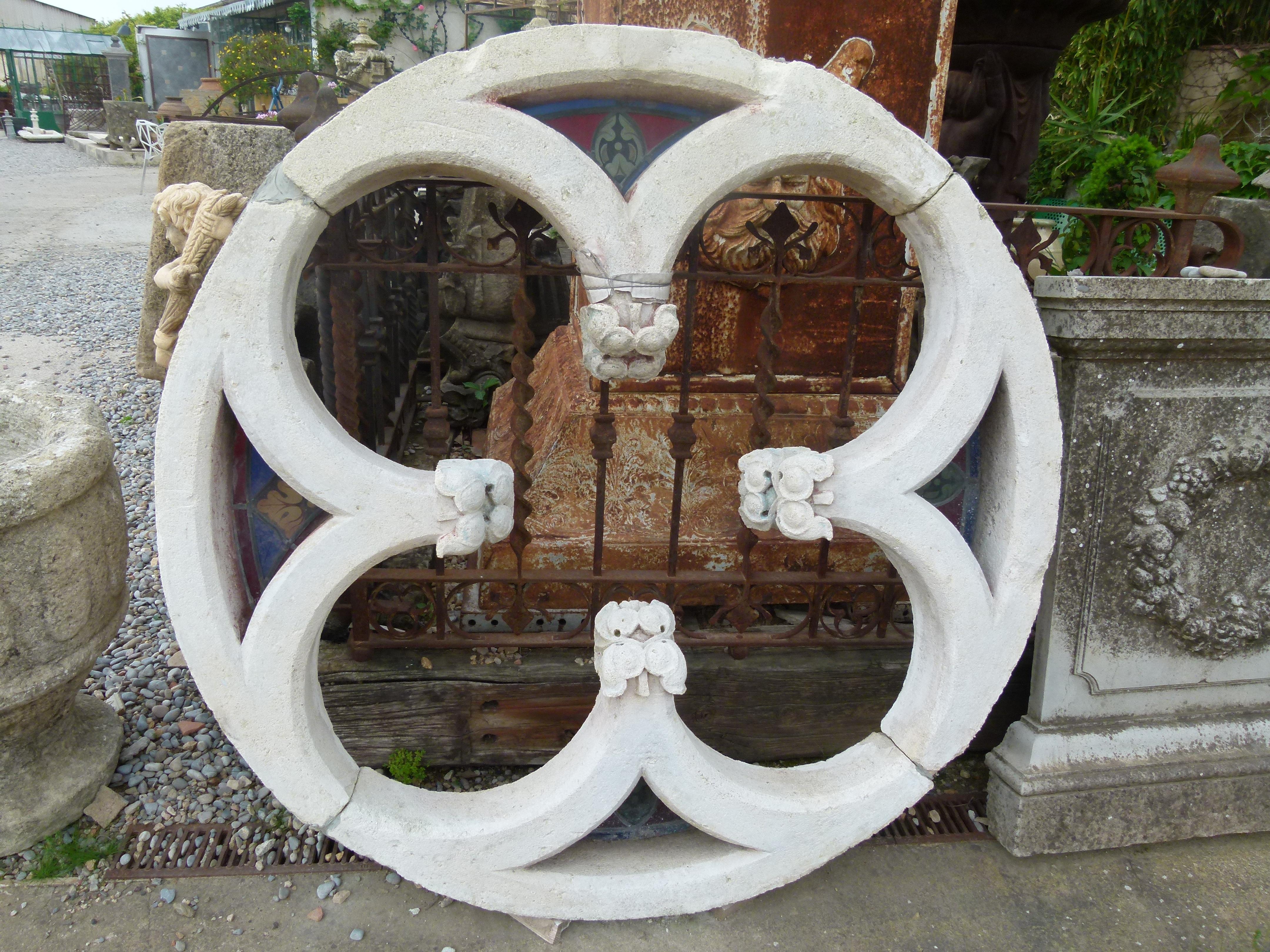 Art Nouveau Cement and Leaded Glass French Rose Window In Fair Condition In Vulpellac, Girona