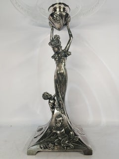 Centrotavola in stile liberty in metallo placcato argento e vetro di WMF
