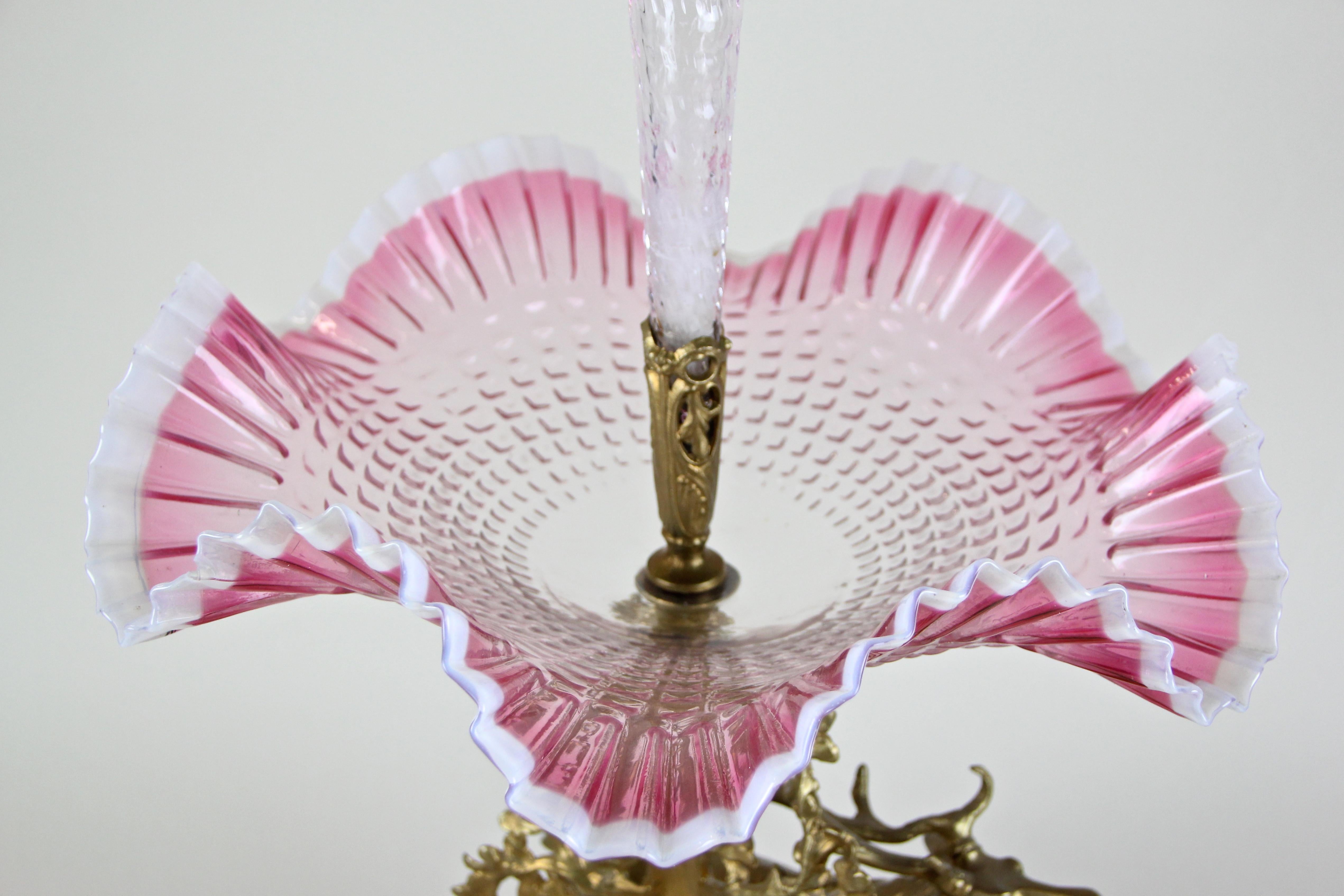 Art Nouveau Centerpiece with Stag Frilly Glass Bowl or Vase, Austria, circa 1900 For Sale 5