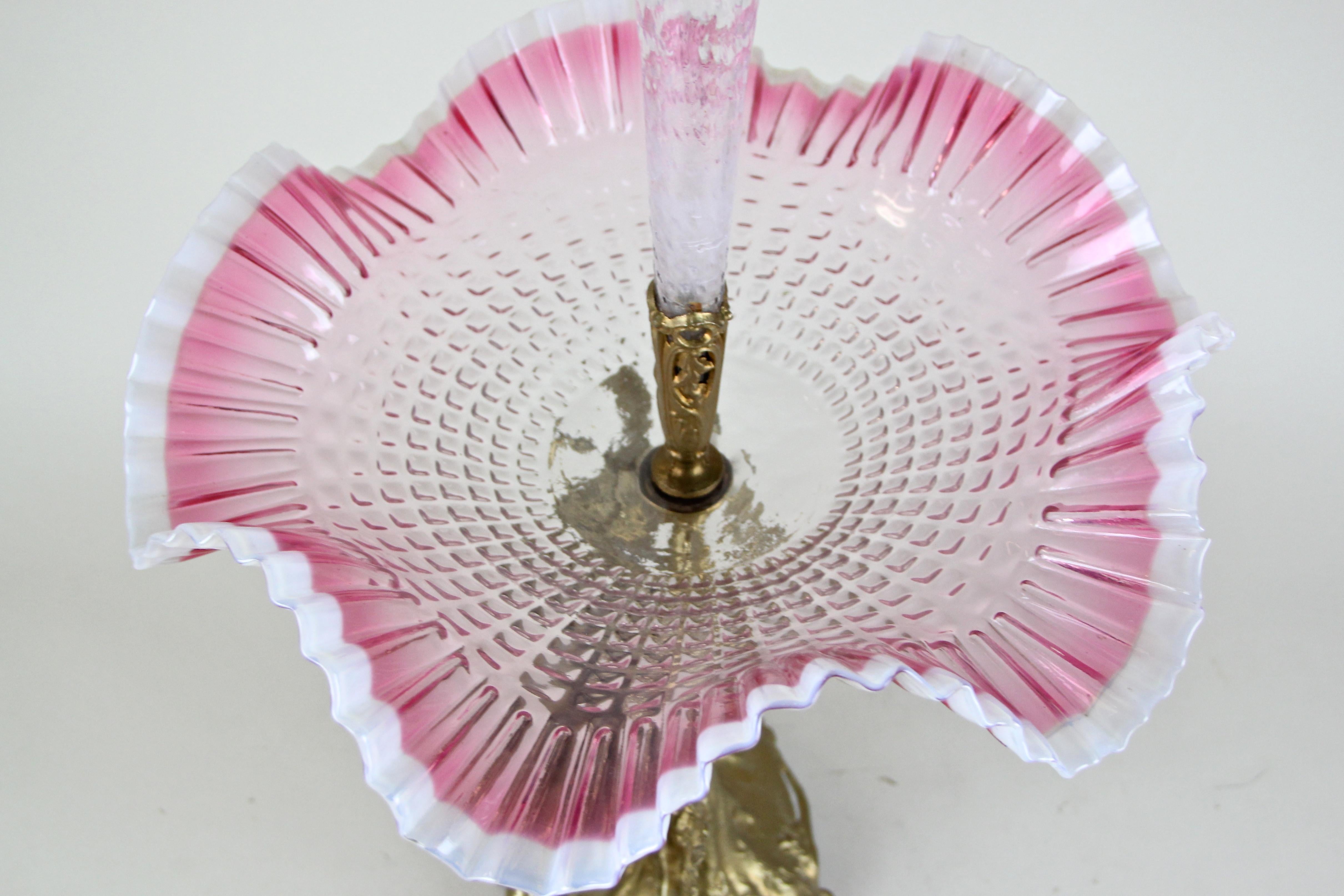Art Nouveau Centerpiece with Stag Frilly Glass Bowl or Vase, Austria, circa 1900 For Sale 6