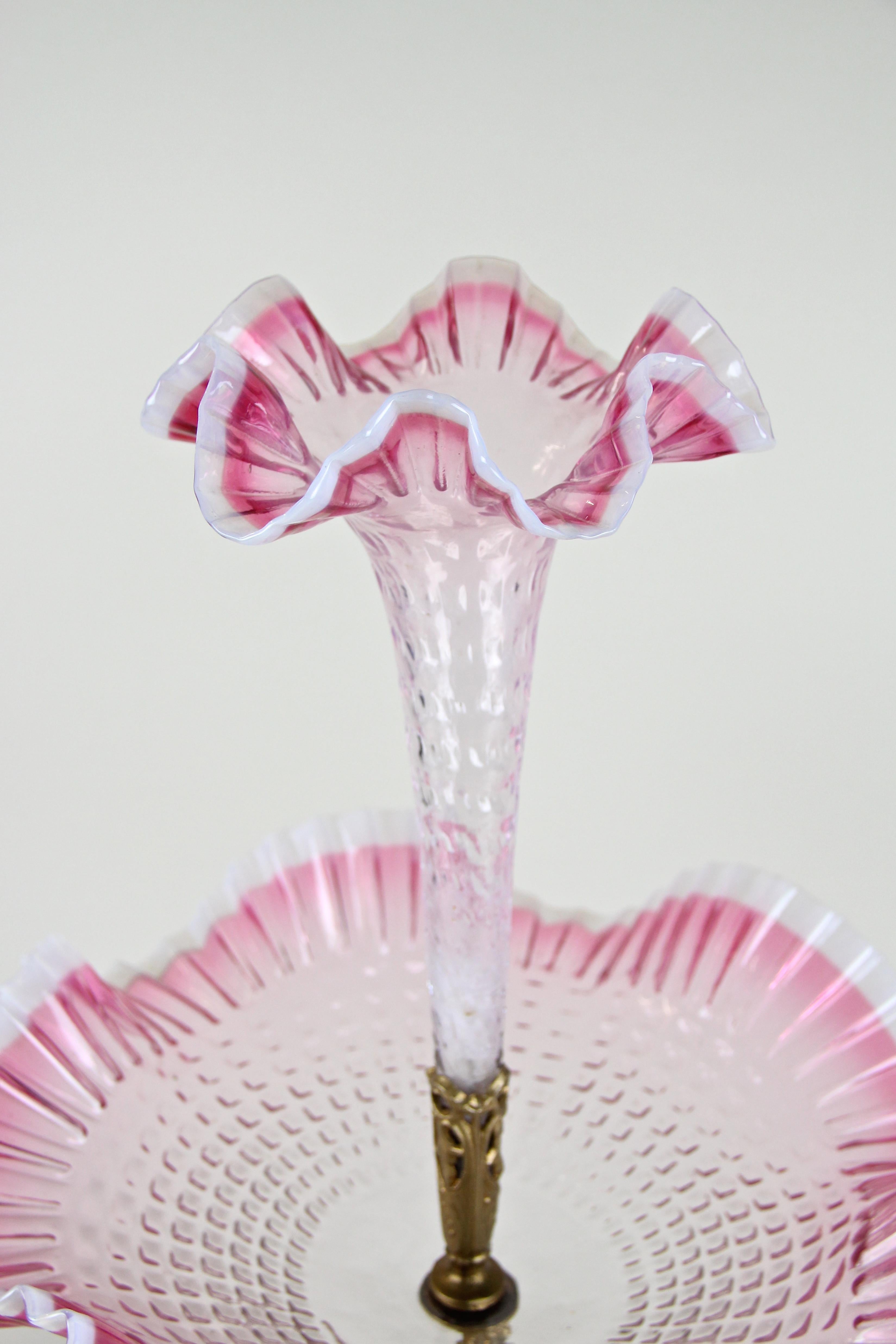 20th Century Art Nouveau Centerpiece with Stag Frilly Glass Bowl or Vase, Austria, circa 1900 For Sale