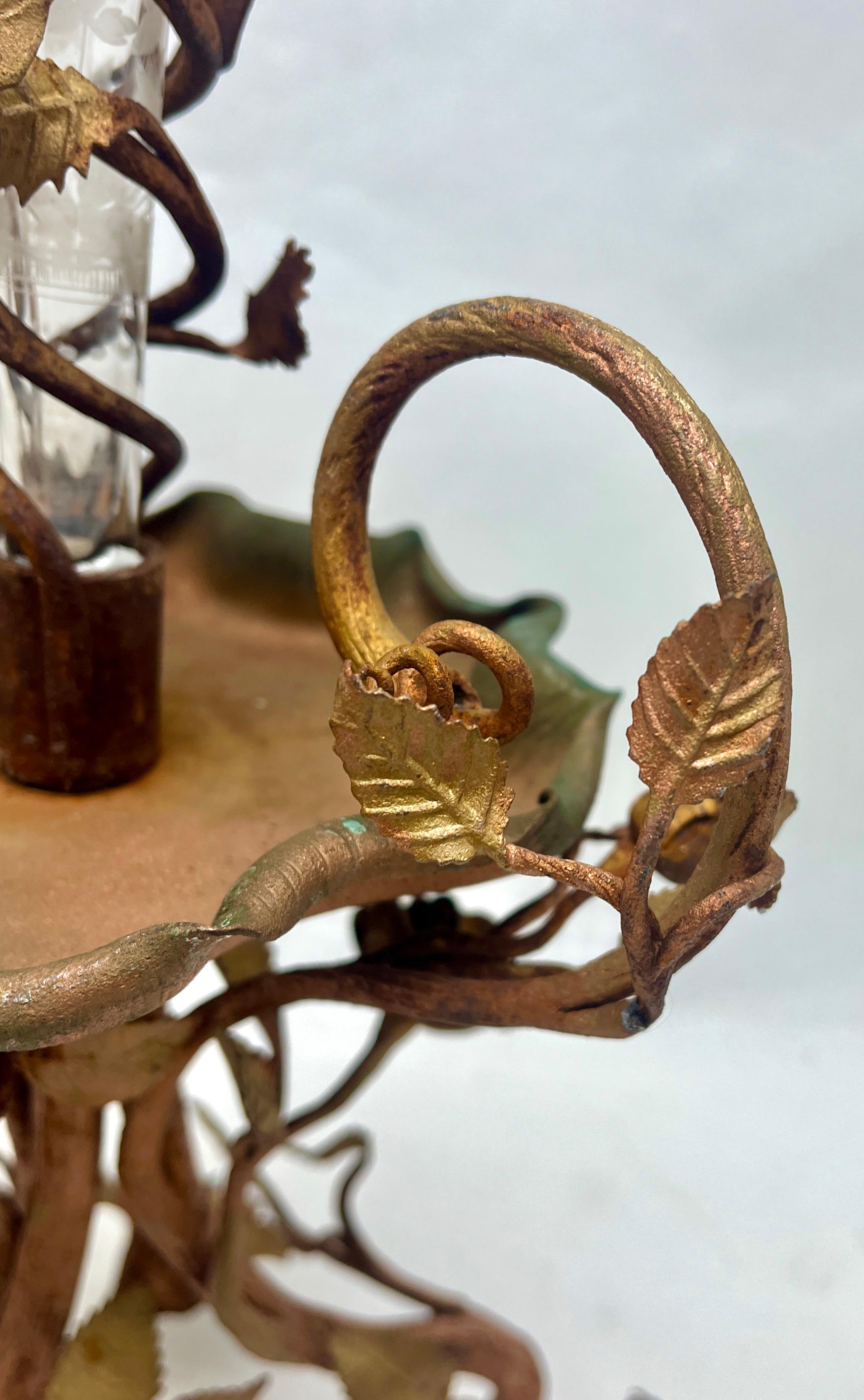 French Art Nouveau Centrepiece Crystal Trumpet stem Vase Engraved with Floral Motif