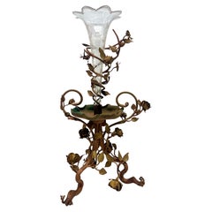 Art Nouveau Centrepiece Crystal Trumpet stem Vase Engraved with Floral Motif