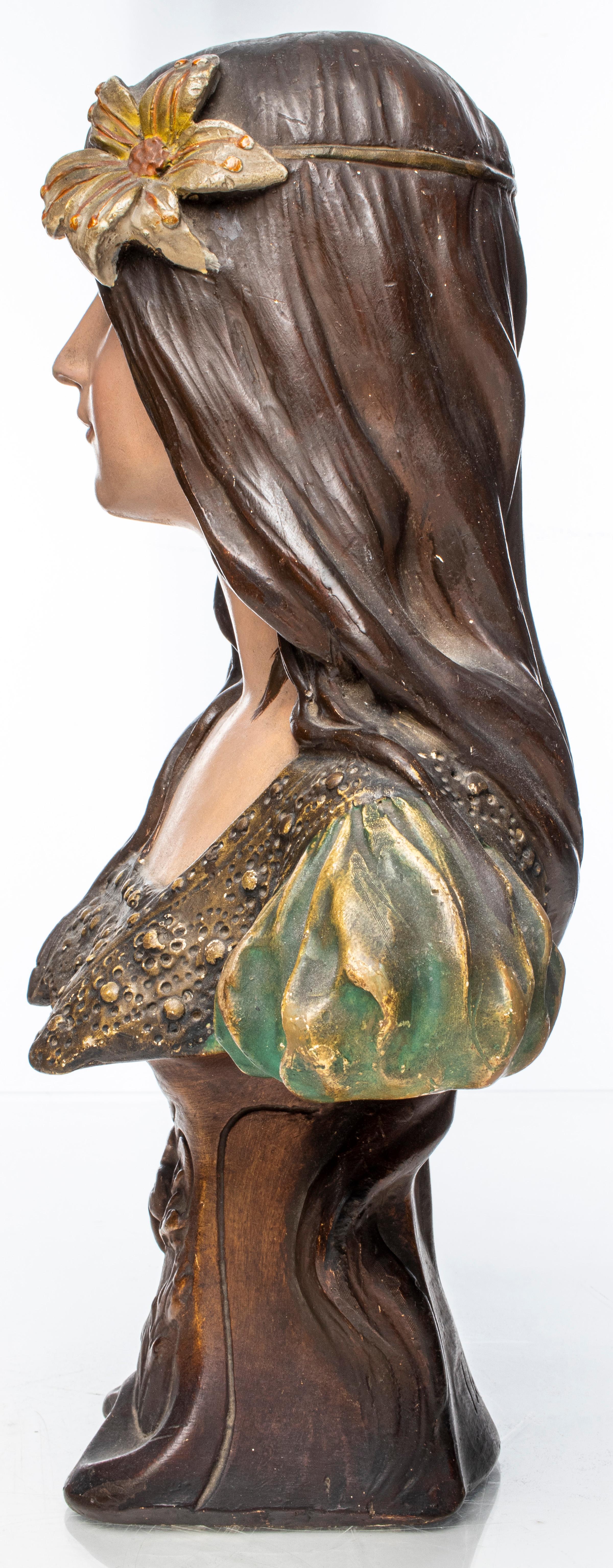 Art Nouveau Ceramic Bust of a Maiden In Good Condition In New York, NY