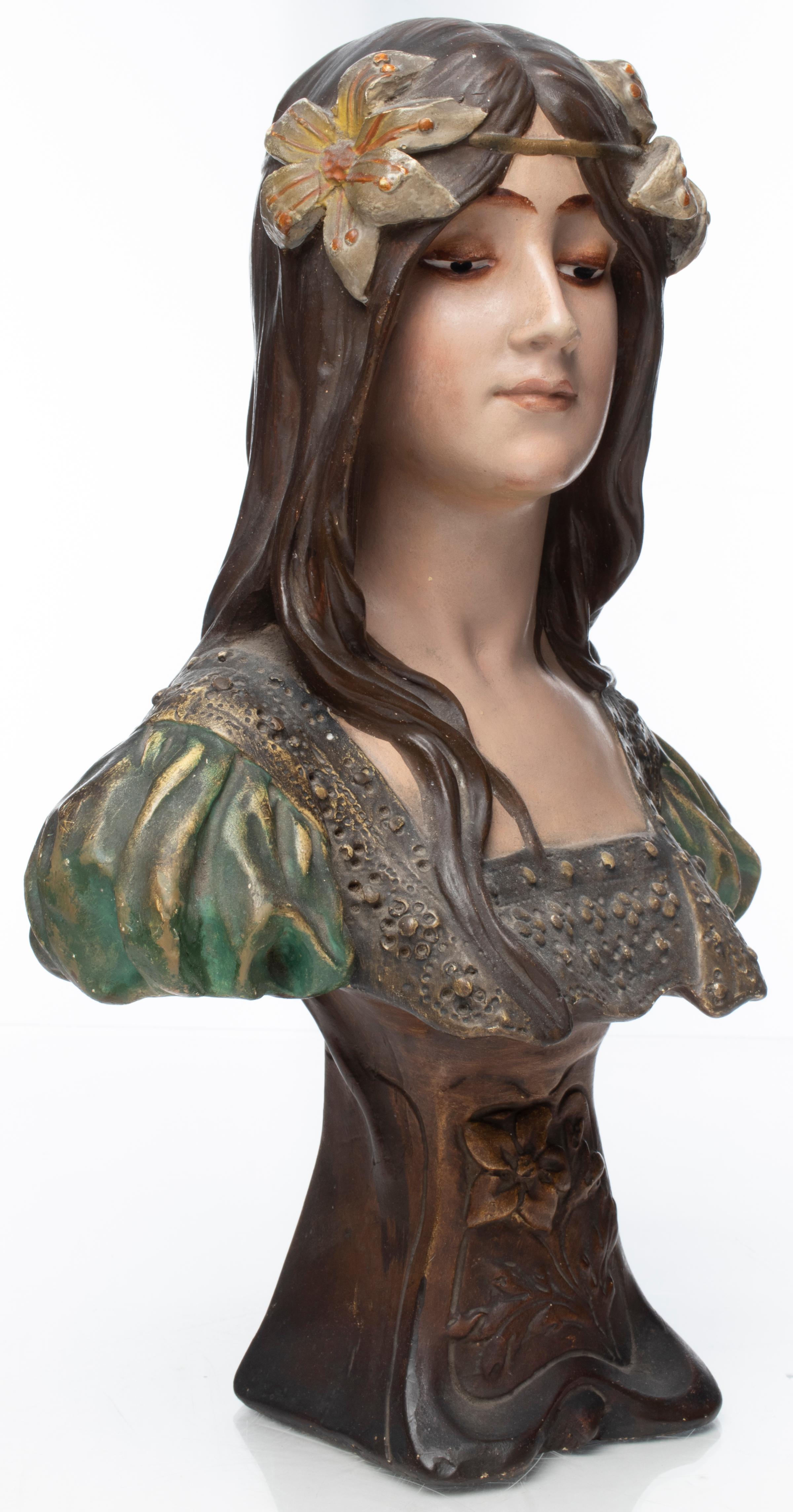 Art Nouveau Ceramic Bust of a Maiden 2