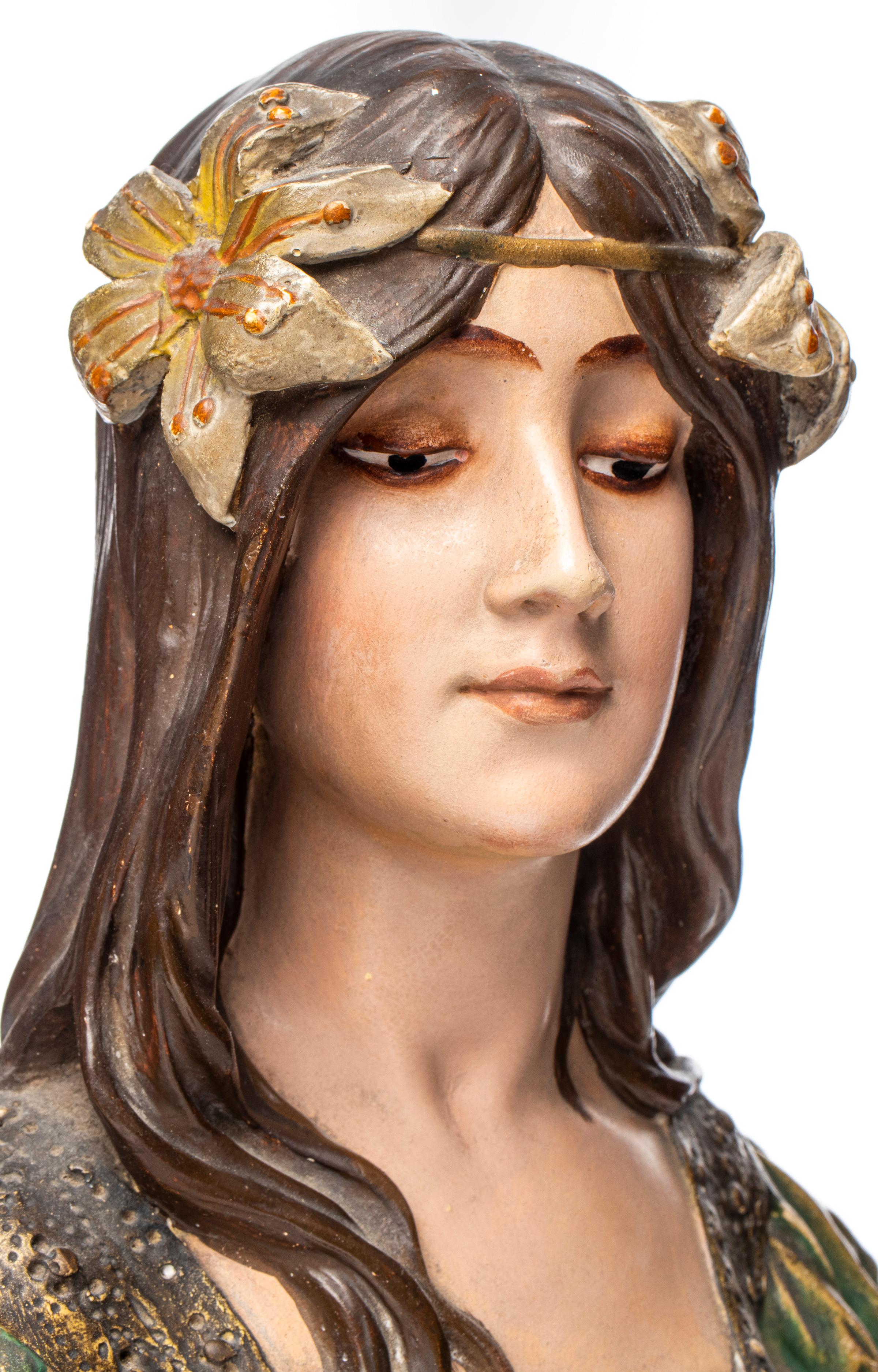 Art Nouveau Ceramic Bust of a Maiden 4