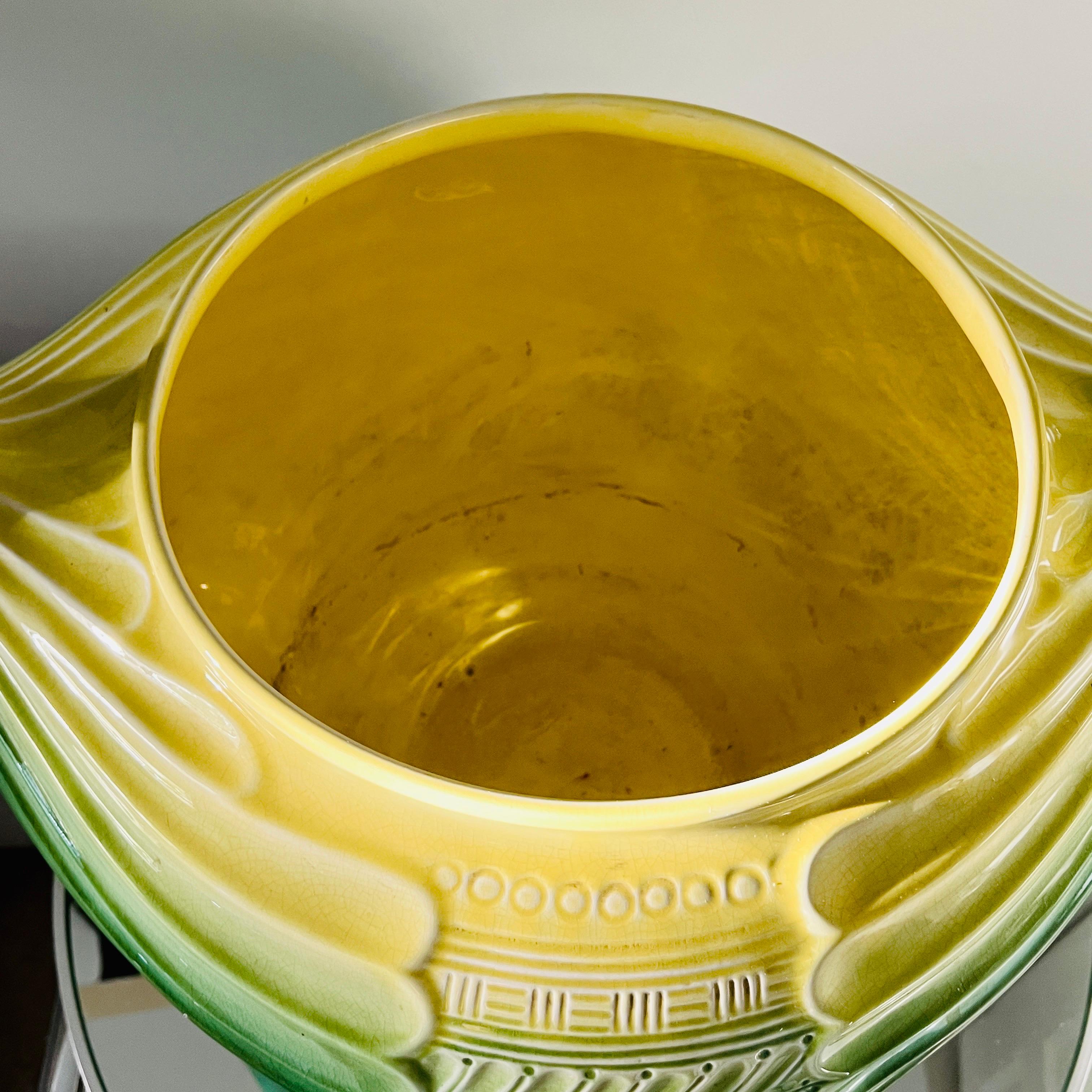 Art Nouveau Ceramic Cachepot in Green and Yellow by SCI Laveno, Italy c. 1910 5