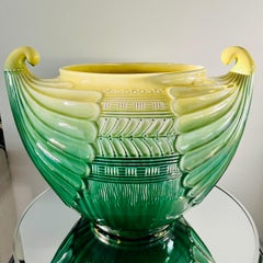 Art Nouveau Ceramic Cachepot in Green and Yellow by SCI Laveno, Italy c. 1910