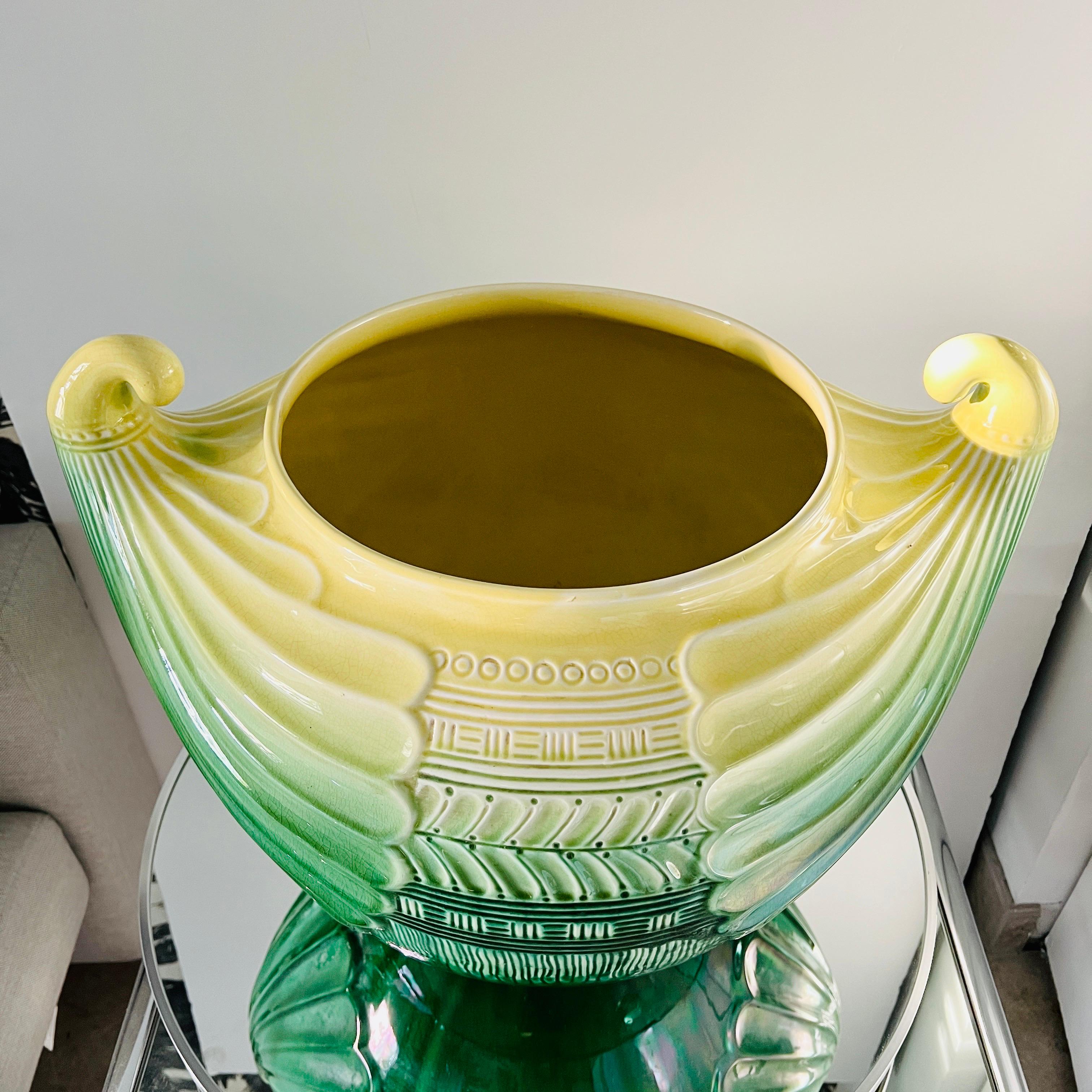 Early 20th Century Art Nouveau Ceramic Cachepot in Green and Yellow by SCI Laveno, Italy c. 1910