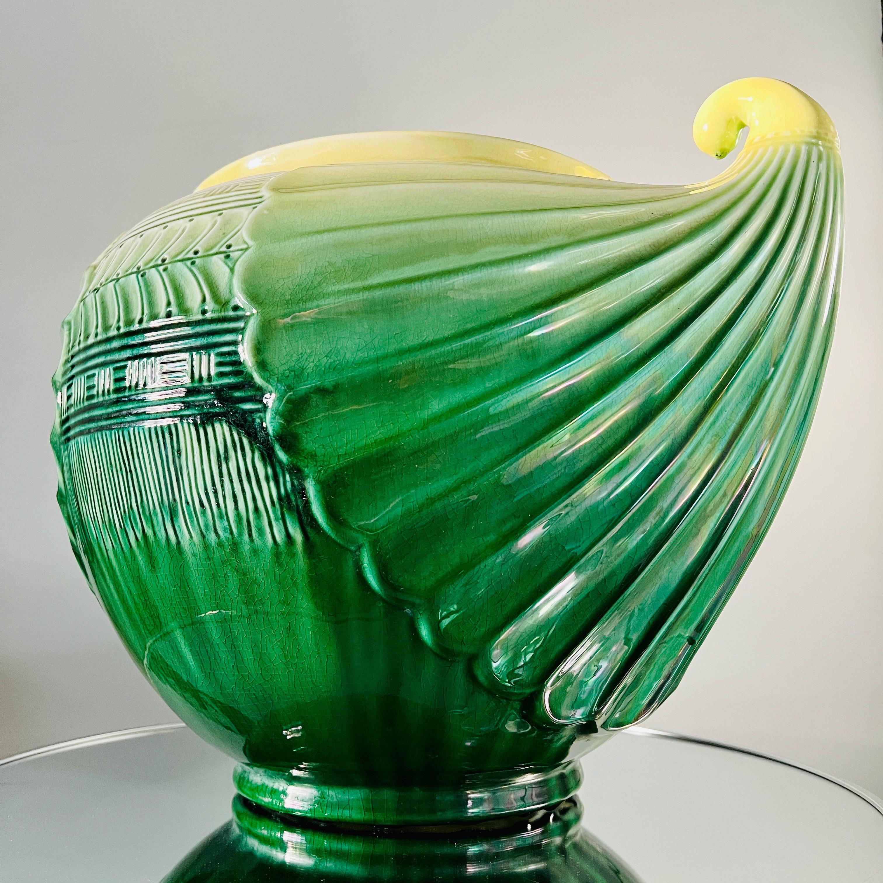 Art Nouveau Ceramic Cachepot in Green and Yellow by SCI Laveno, Italy c. 1910 2