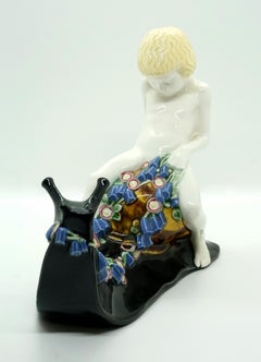 Art Nouveau Ceramic Figure 'Snail Rider' by Michael Powolny, Vienna, 1913-1917