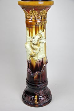 Art Nouveau Ceramic Flower Pedestal with Large Cachepot, Austria, circa 1900
