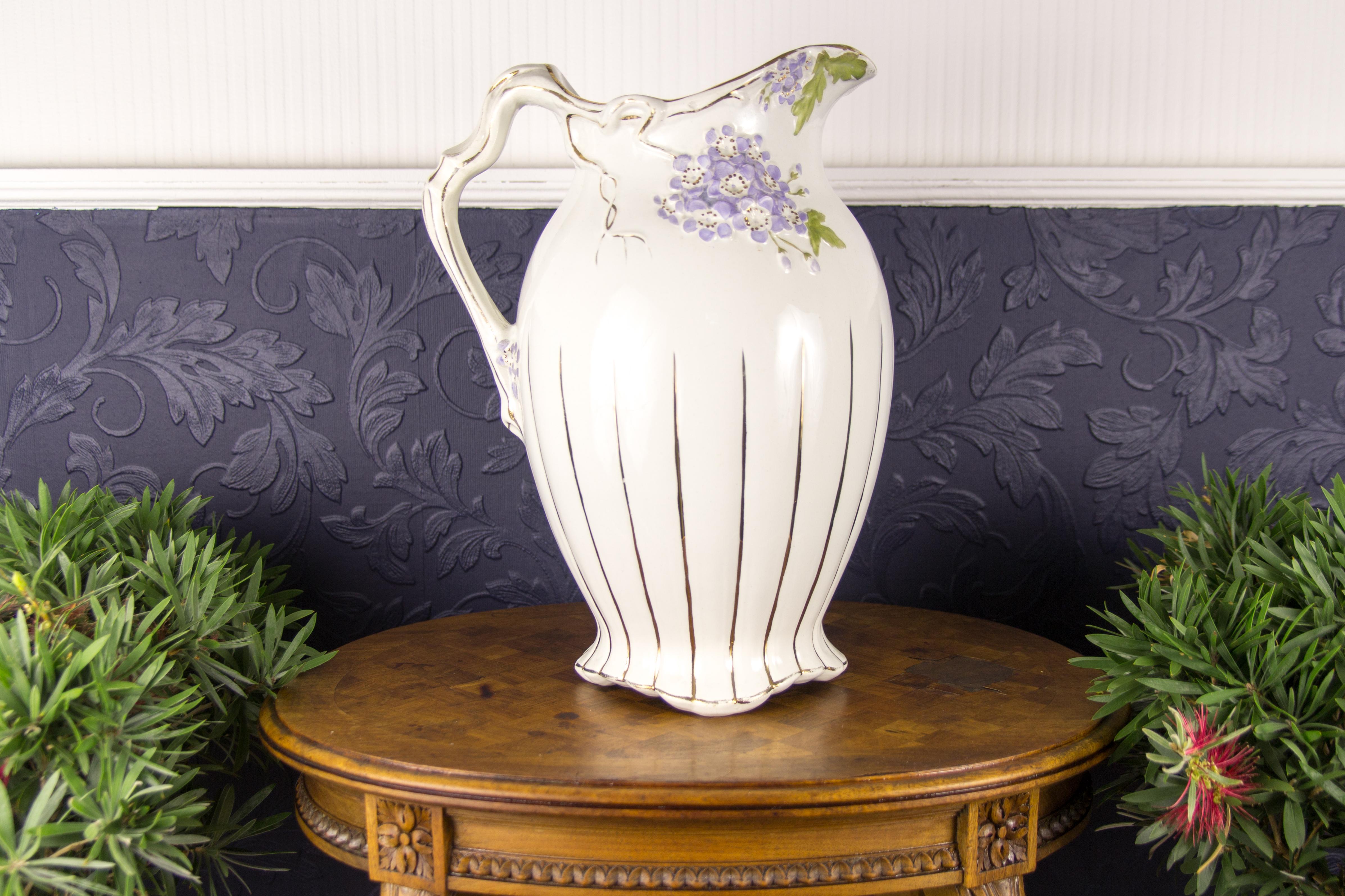 Hand-Painted Art Nouveau Ceramic Jug or Vase