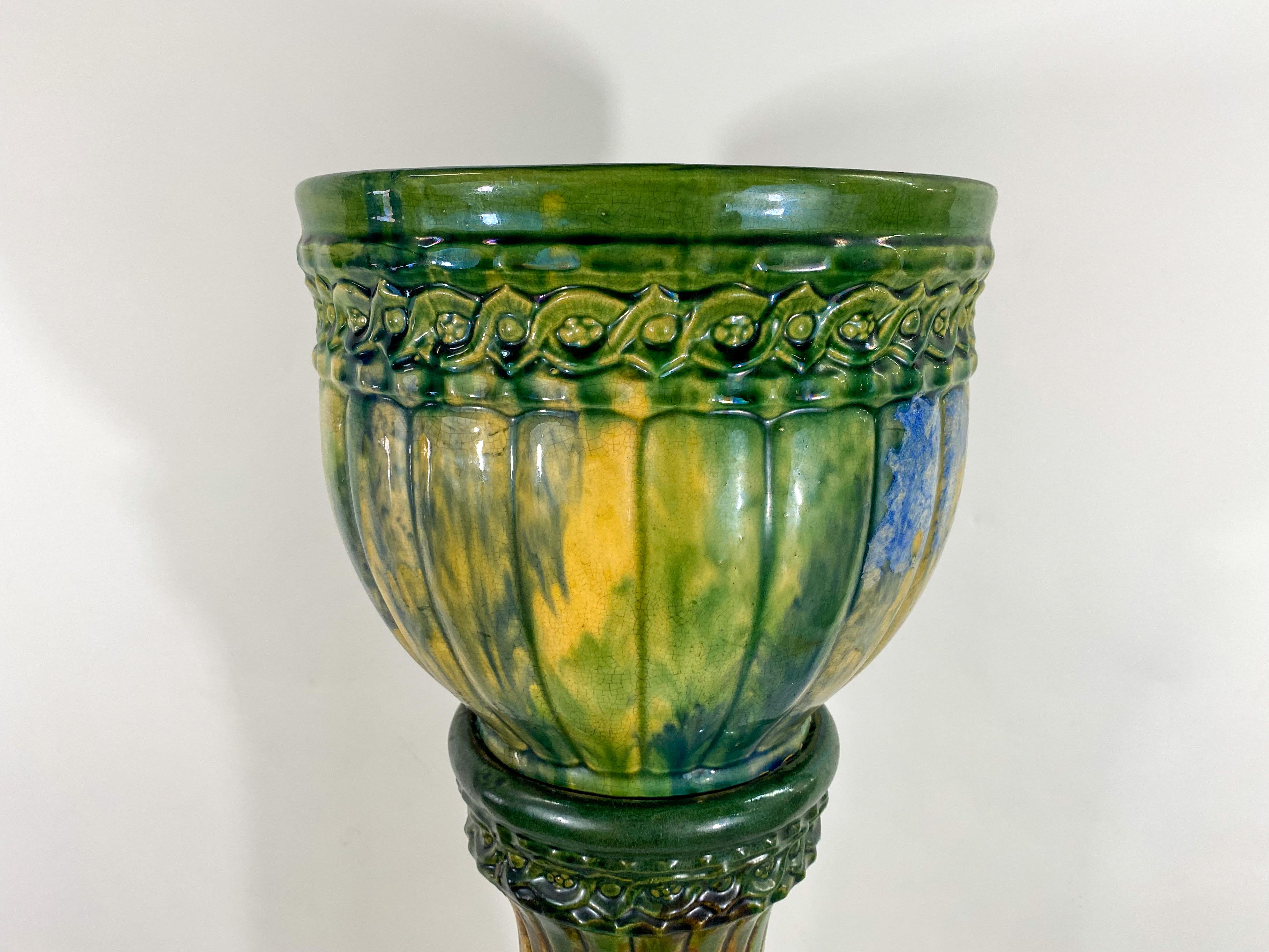 Art Nouveau Ceramic Majolica Planter or Jardinier on a Pedestal For Sale 1