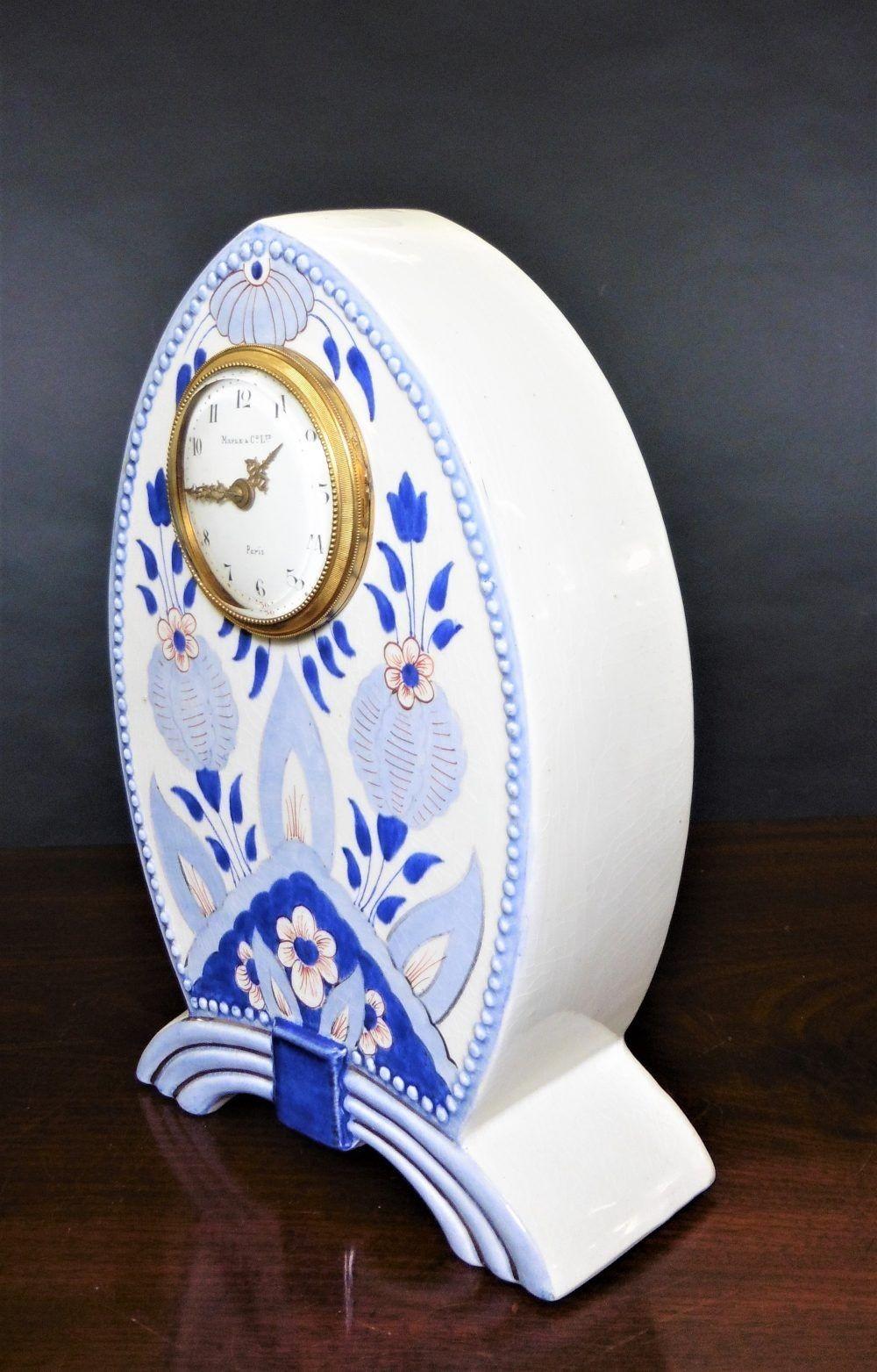 French Art Nouveau Ceramic Mantel Clock For Sale