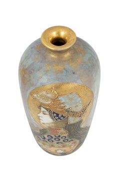 Jugendstil Keramik-Porträt-Allegorie-Vase, Gold, Amphore, um 1900