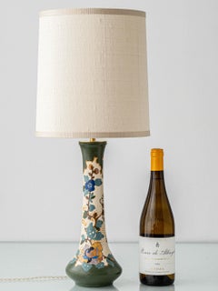 Lampada da tavolo in ceramica Art Nouveau di Arnhem, 1920, con paralume in seta nuova