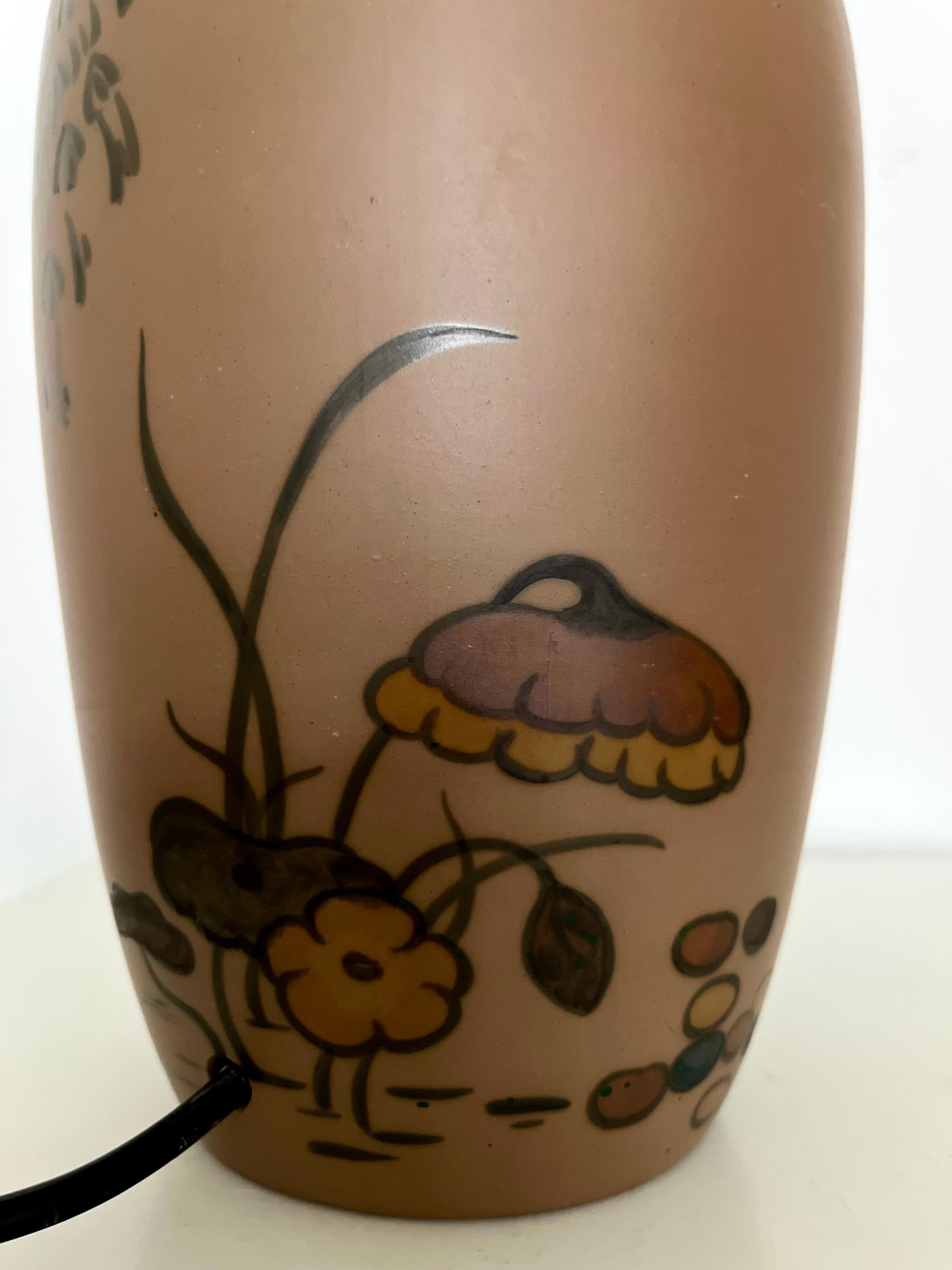 Lampe de table en céramique Art Nouveau décorée à la main par L. Hjorth, Danemark, années 1930 en vente 3