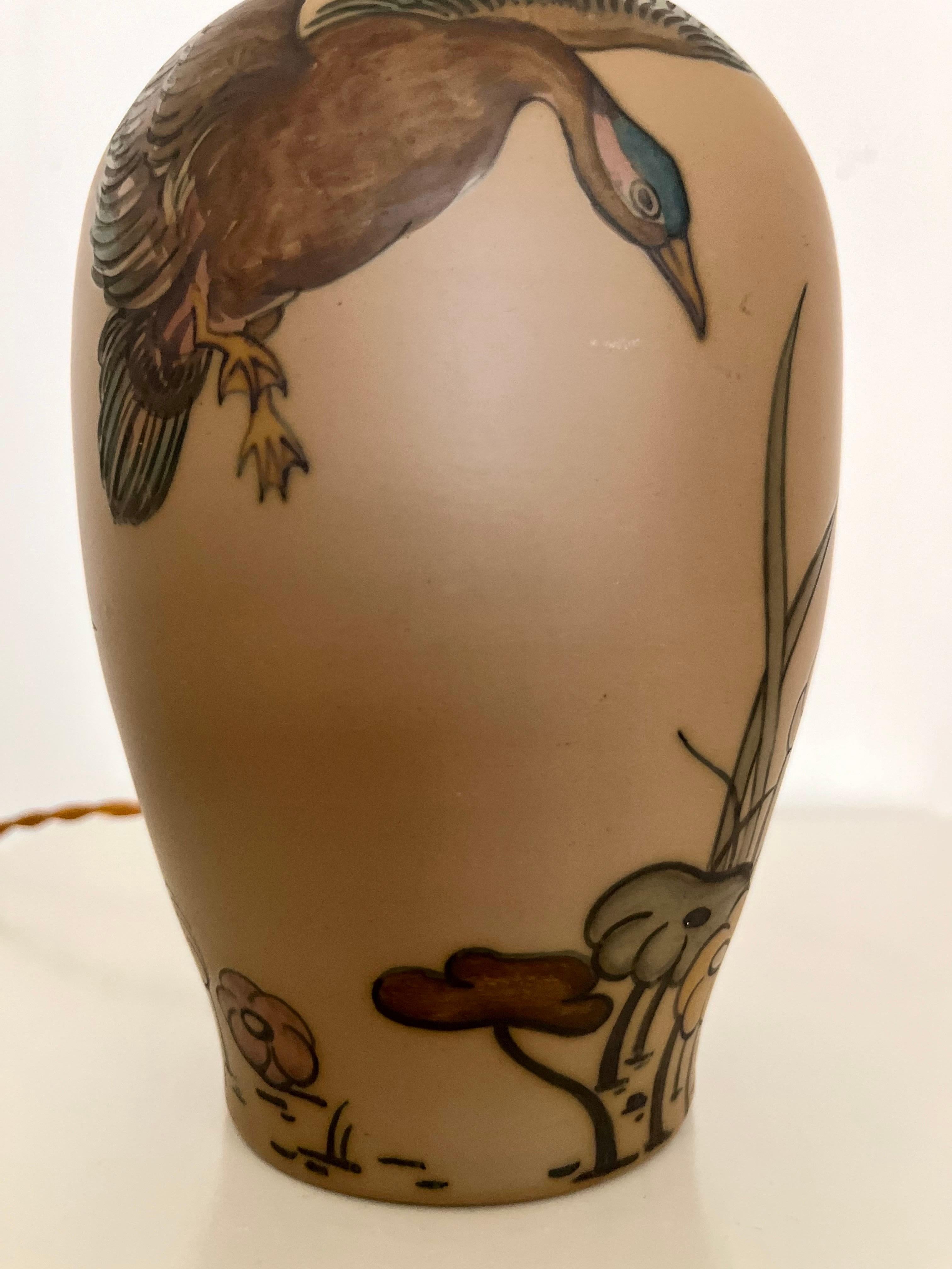 Art Nouveau Ceramic Table Lamp Hand Decorated by L. Hjorth, Denmark, 1930s For Sale 5