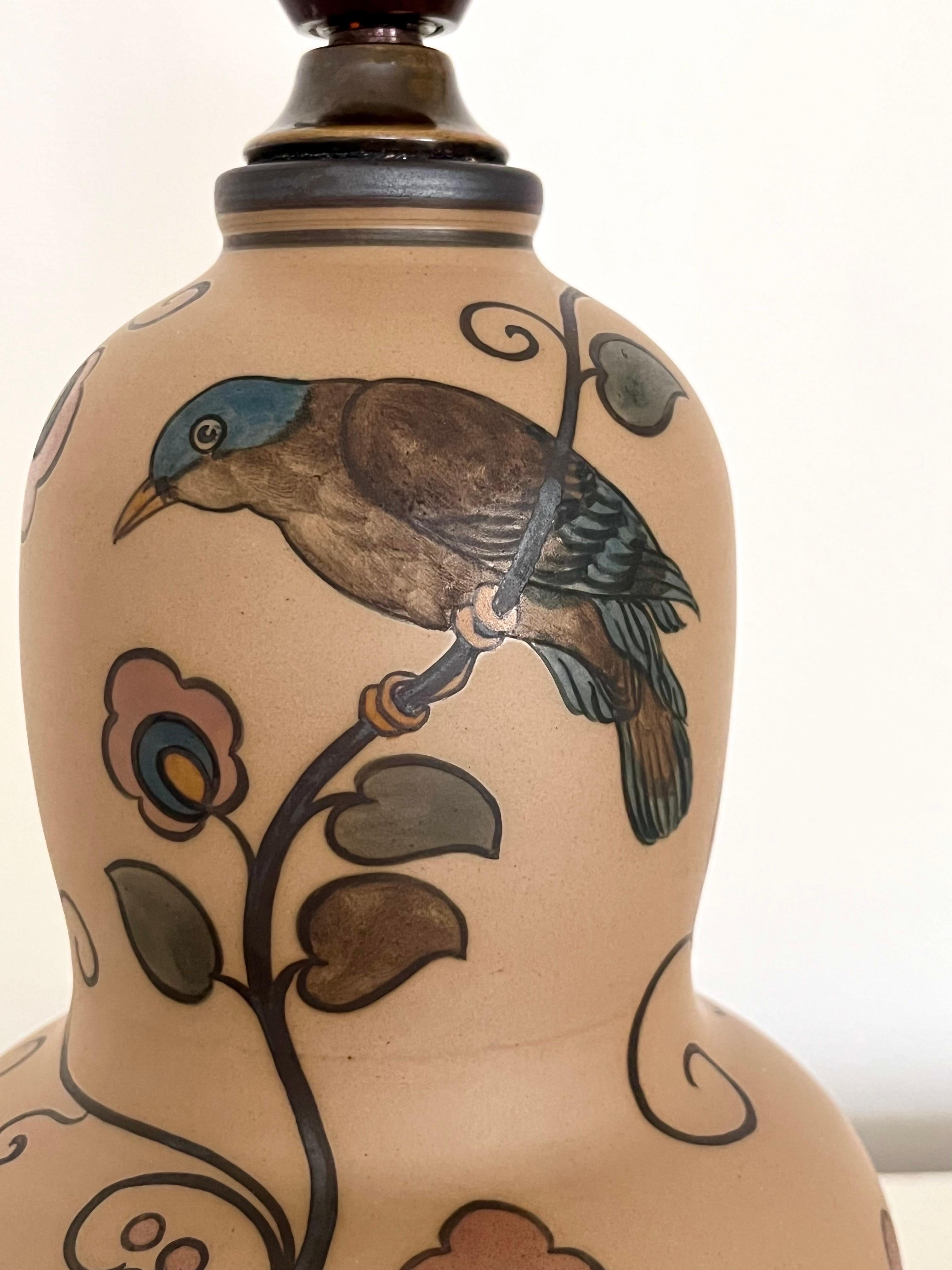 Lampe de table en céramique Art Nouveau décorée à la main par L. Hjorth, Danemark, années 1930 en vente 4