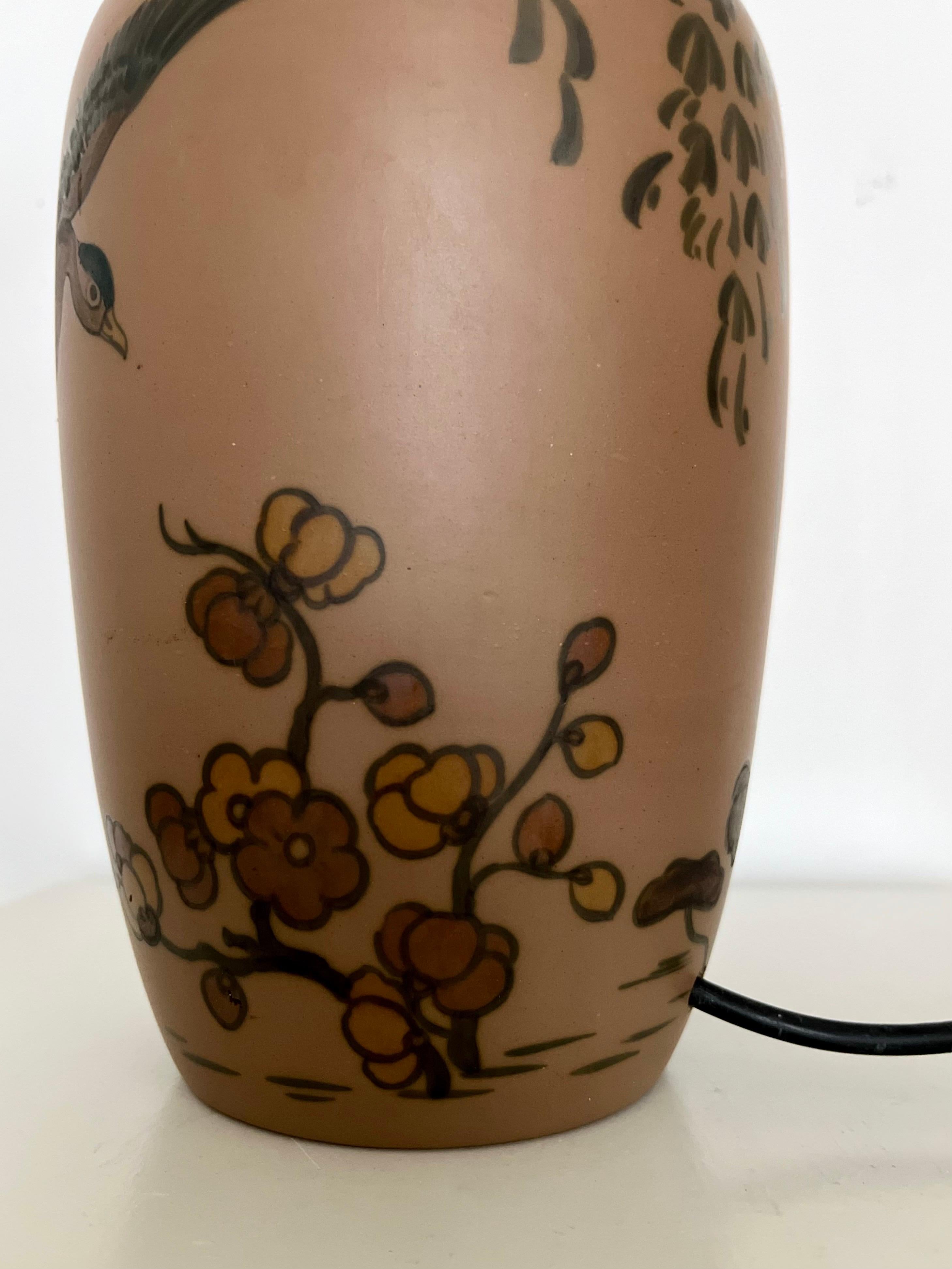 Lampe de table en céramique Art Nouveau décorée à la main par L. Hjorth, Danemark, années 1930 en vente 5