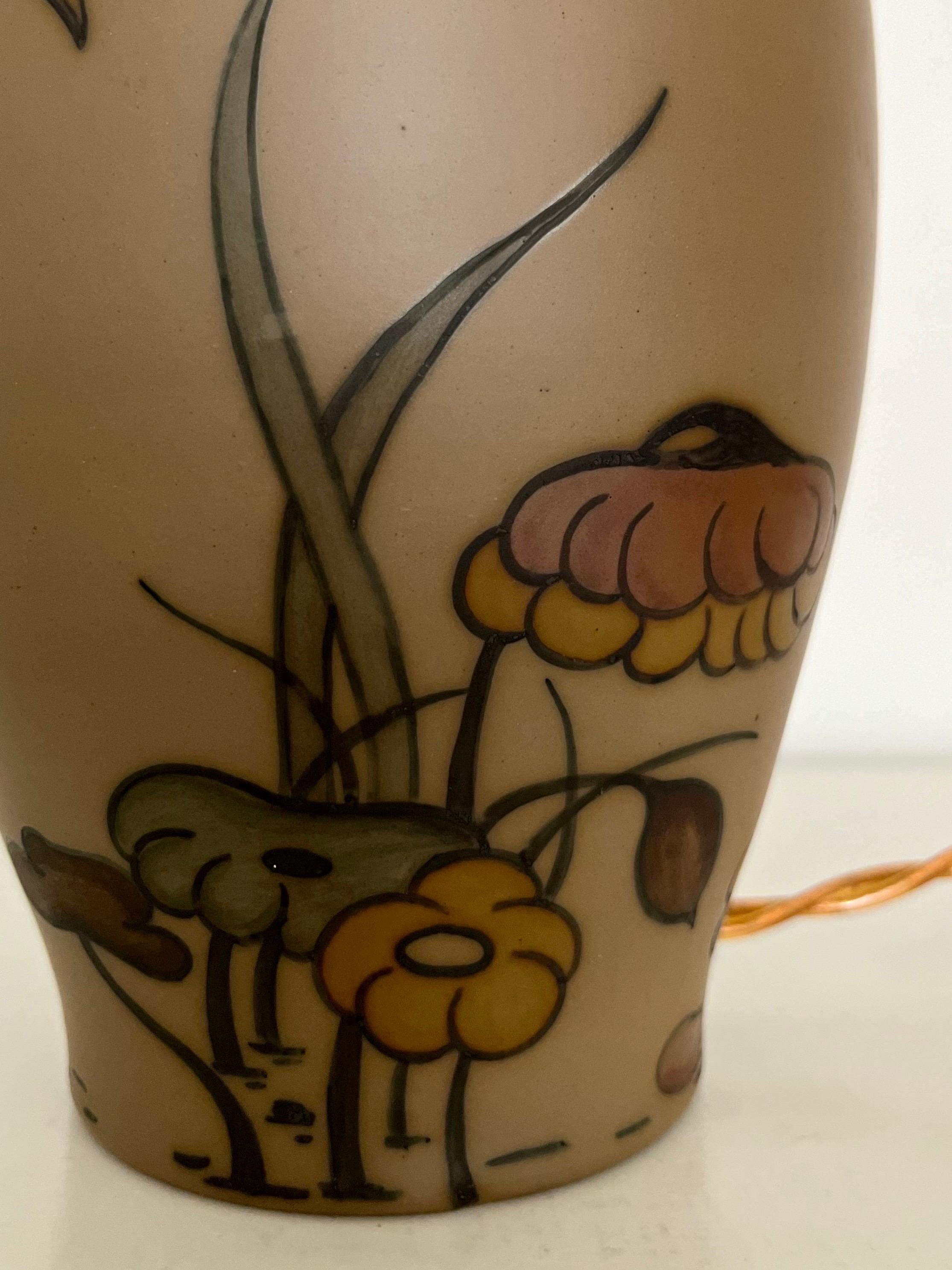 Art Nouveau Ceramic Table Lamp Hand Decorated by L. Hjorth, Denmark, 1930s For Sale 7