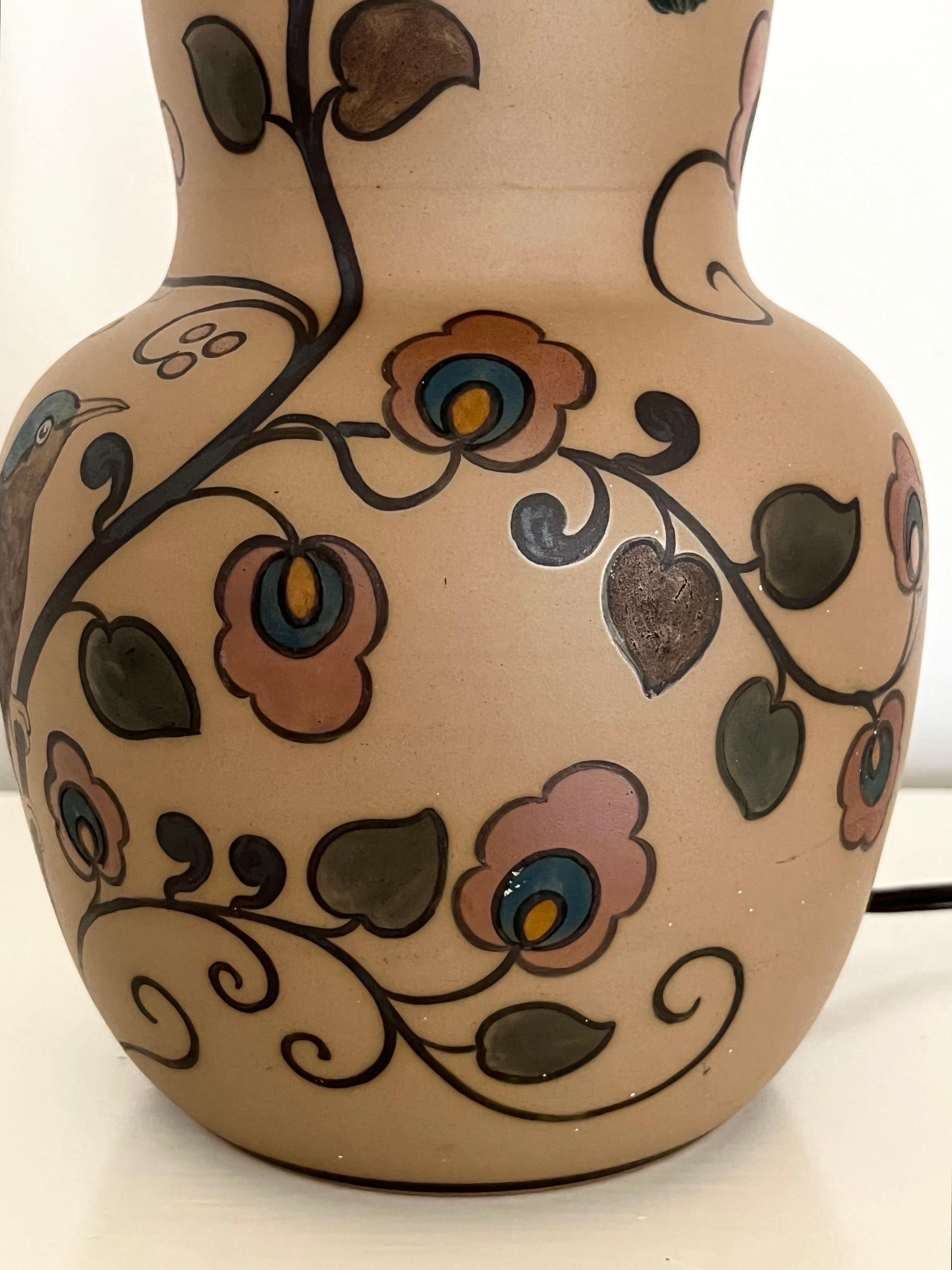 Lampe de table en céramique Art Nouveau décorée à la main par L. Hjorth, Danemark, années 1930 en vente 6