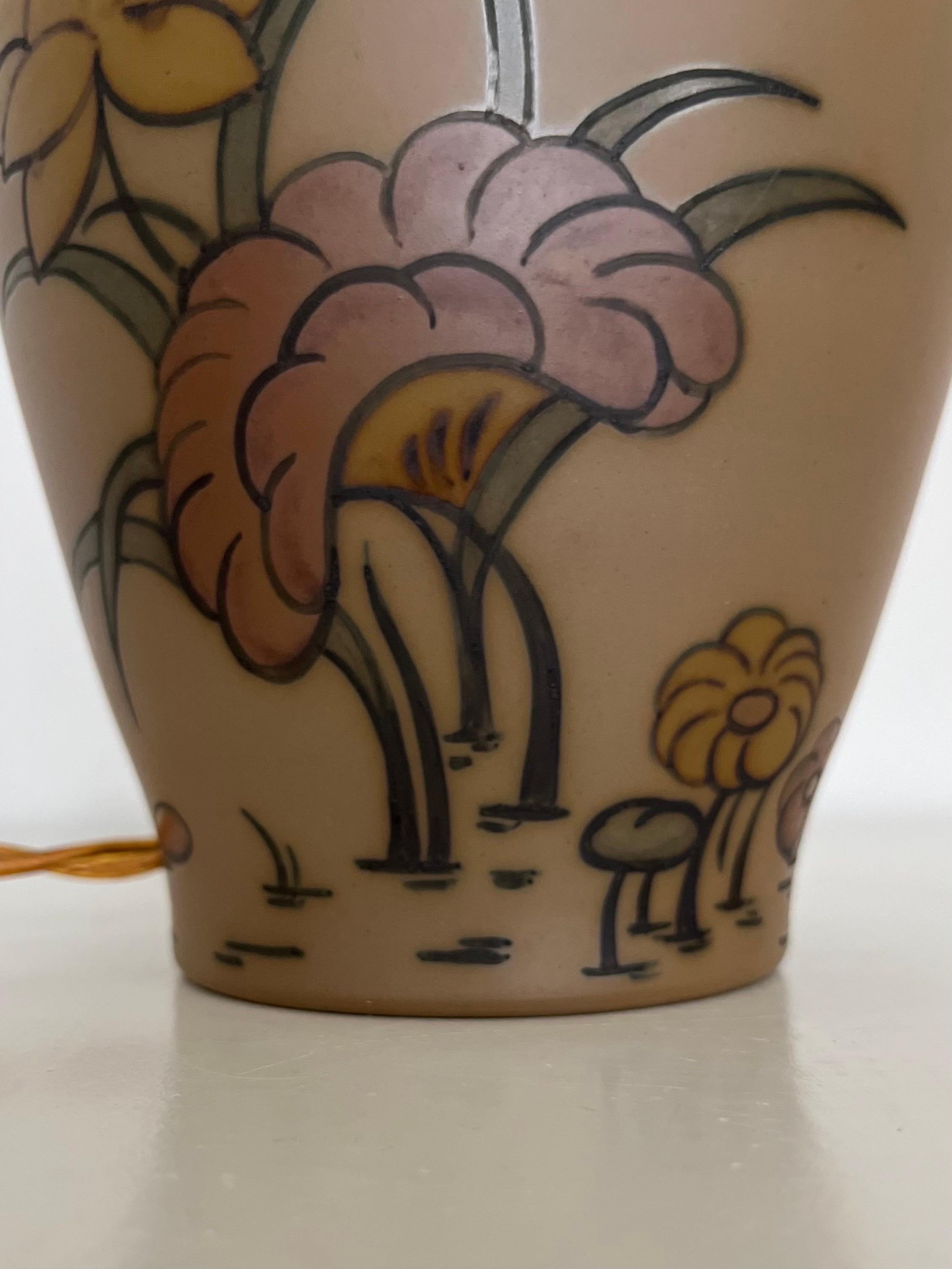 Art Nouveau Ceramic Table Lamp Hand Decorated by L. Hjorth, Denmark, 1930s For Sale 9