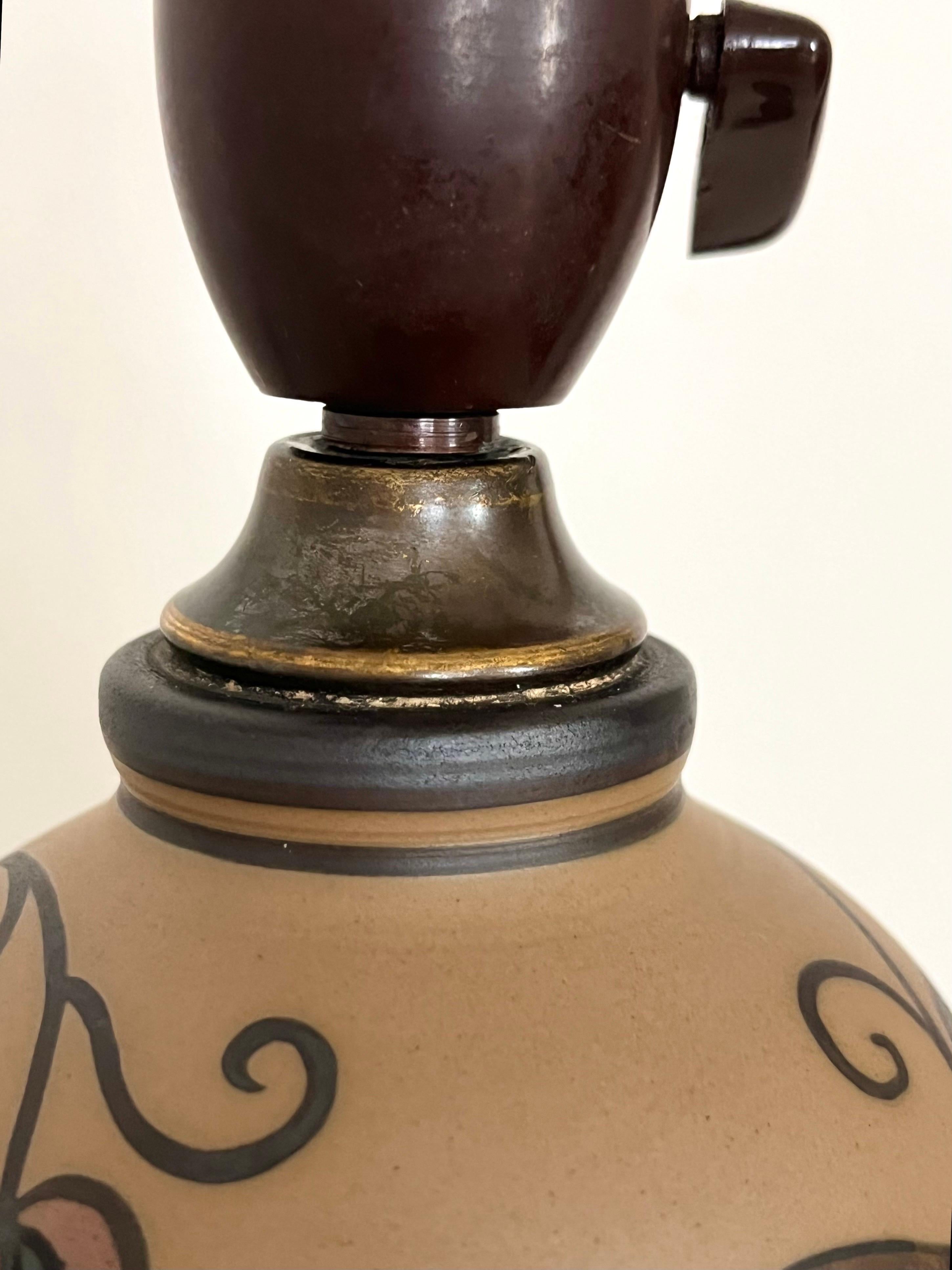 Lampe de table en céramique Art Nouveau décorée à la main par L. Hjorth, Danemark, années 1930 en vente 8