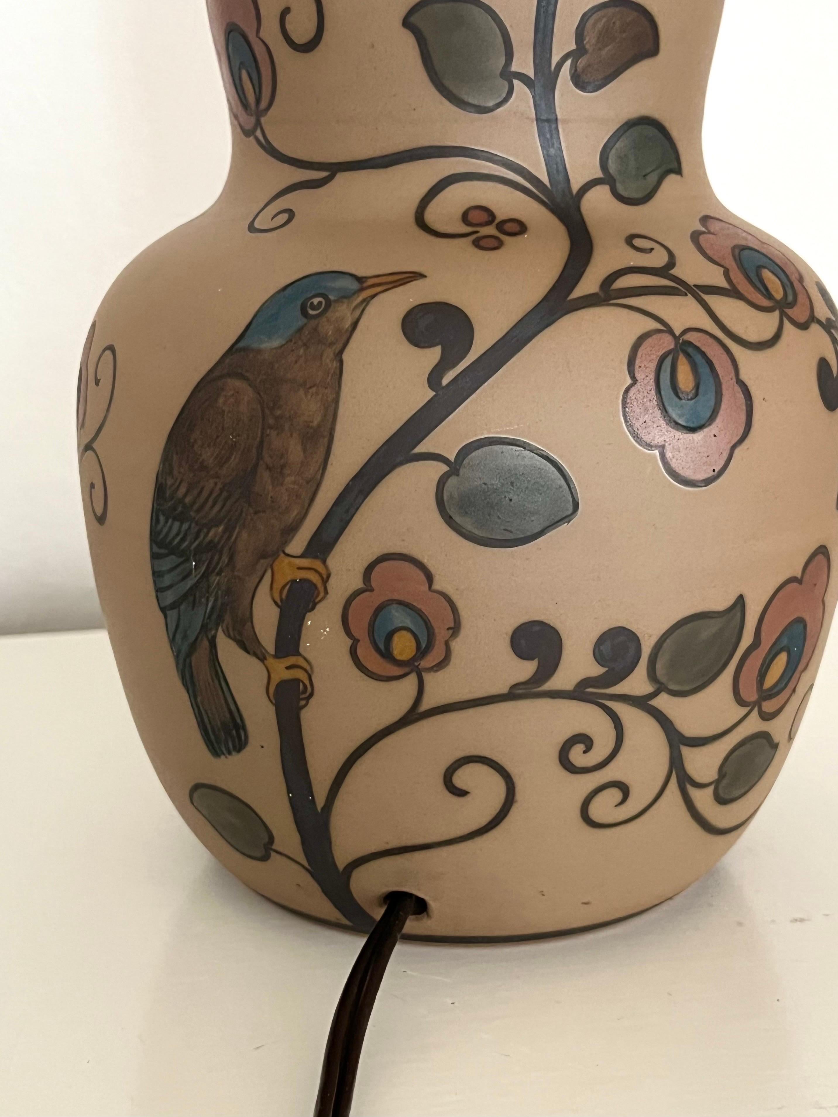 Lampe de table en céramique Art Nouveau décorée à la main par L. Hjorth, Danemark, années 1930 en vente 9