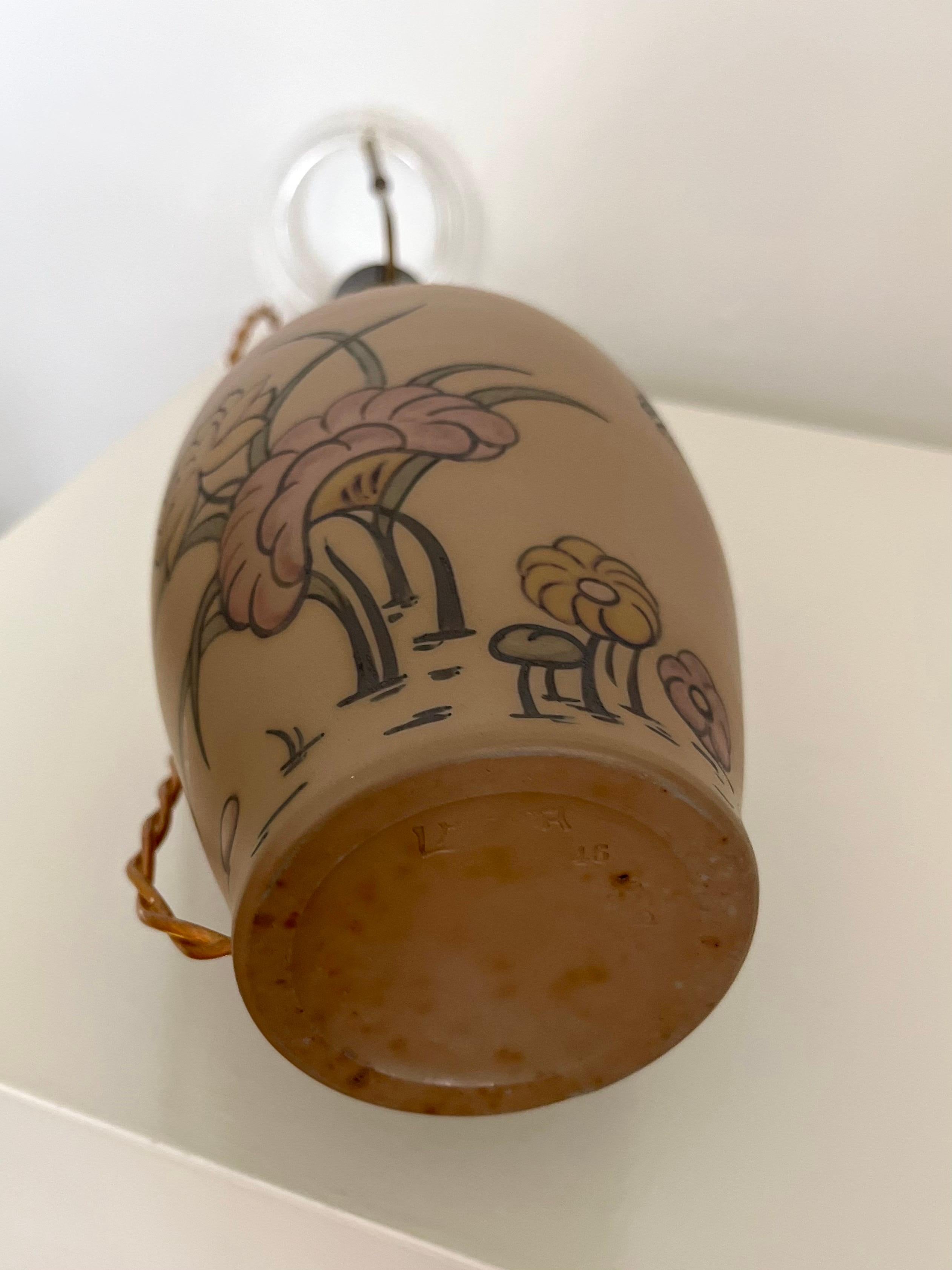 Art Nouveau Ceramic Table Lamp Hand Decorated by L. Hjorth, Denmark, 1930s For Sale 11