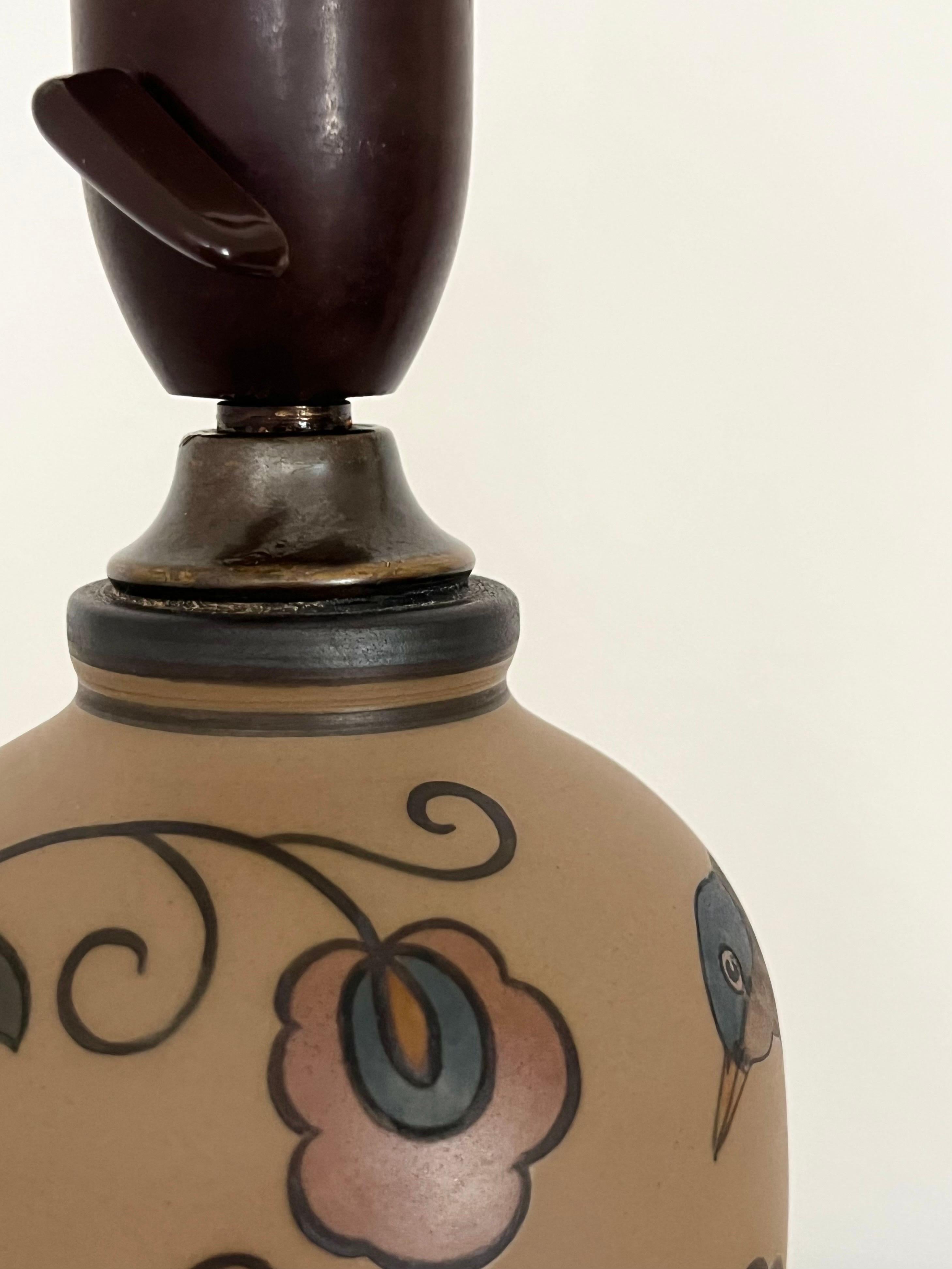 Lampe de table en céramique Art Nouveau décorée à la main par L. Hjorth, Danemark, années 1930 en vente 10