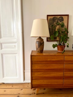 Art Nouveau Ceramic Table Lamp Hand Decorated by L. Hjorth, Denmark, 1930s