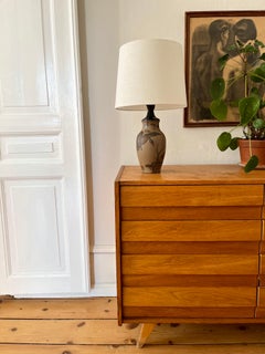 Art Nouveau Ceramic Table Lamp Hand Decorated by L. Hjorth, Denmark, 1930s