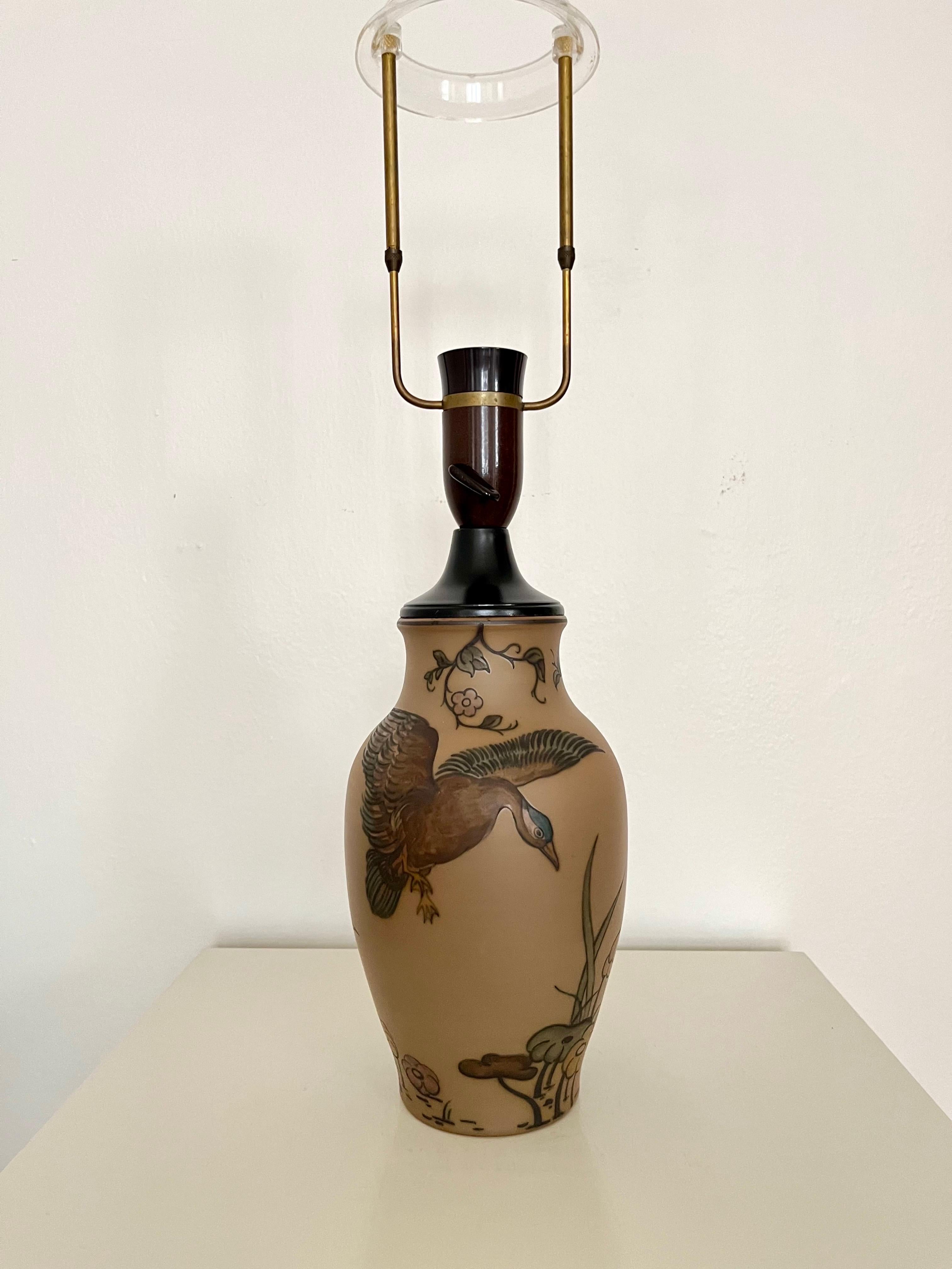 Hand-Crafted Art Nouveau Ceramic Table Lamp Hand Decorated by L. Hjorth, Denmark, 1930s For Sale