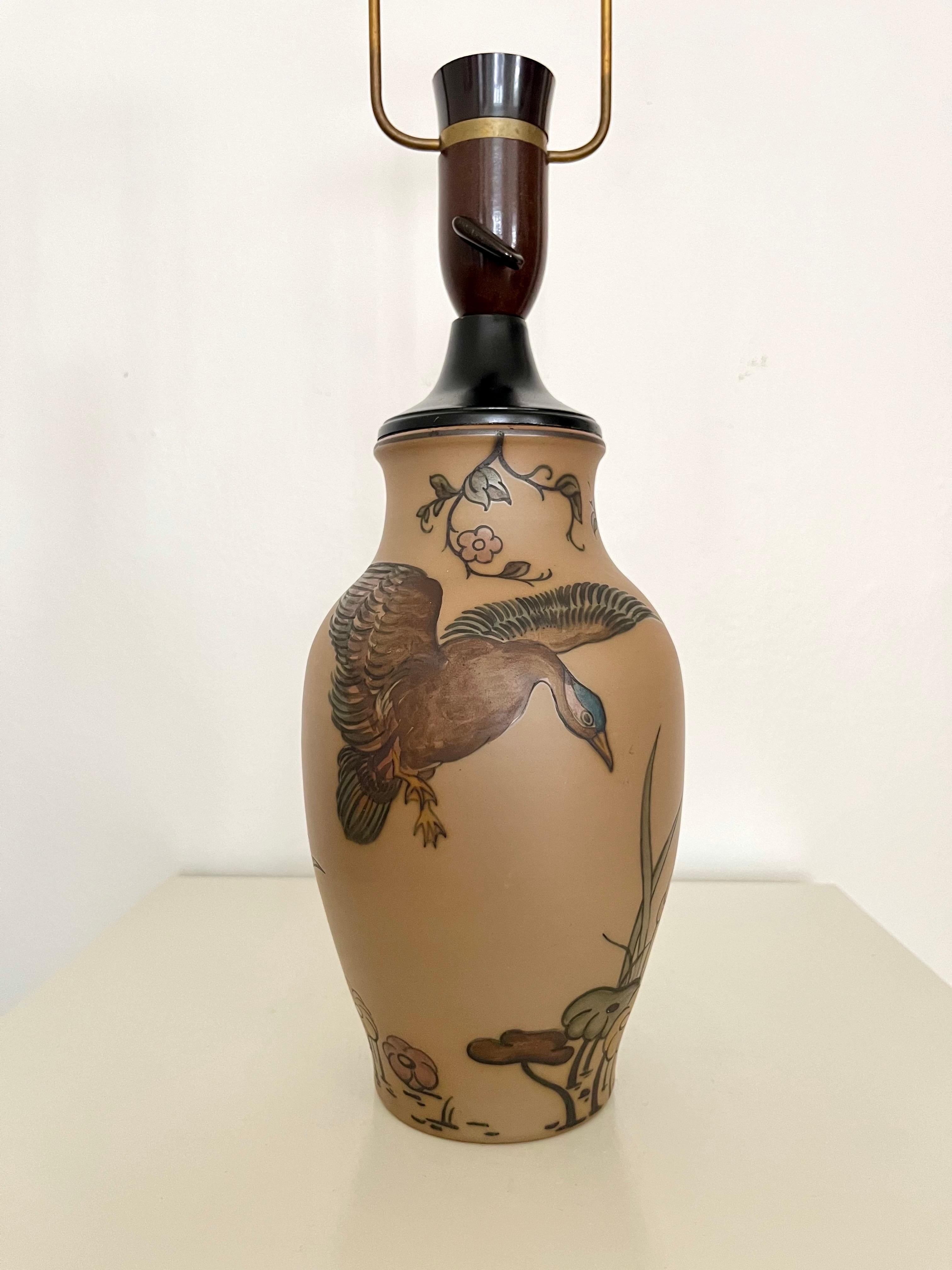 Art Nouveau Ceramic Table Lamp Hand Decorated by L. Hjorth, Denmark, 1930s In Good Condition For Sale In Frederiksberg C, DK