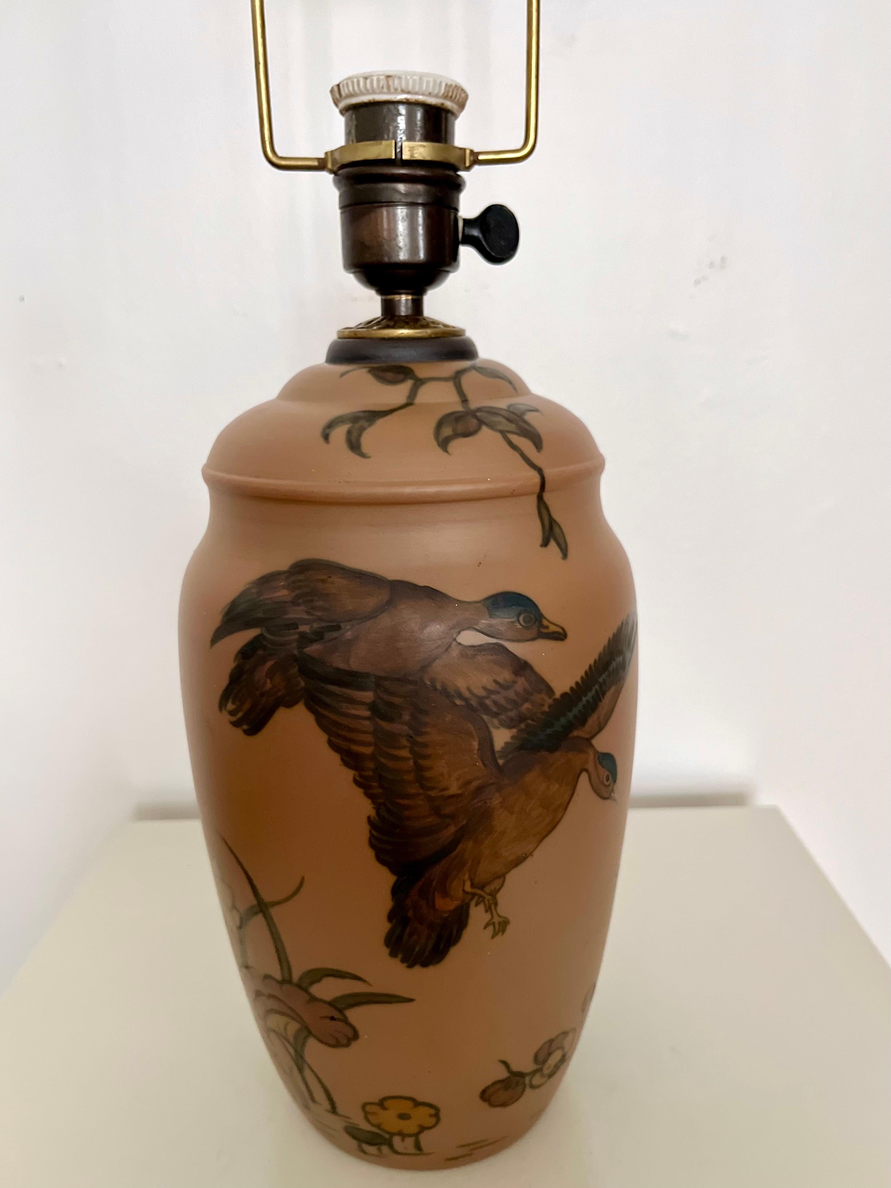 Lampe de table en céramique Art Nouveau décorée à la main par L. Hjorth, Danemark, années 1930 Bon état - En vente à Frederiksberg C, DK